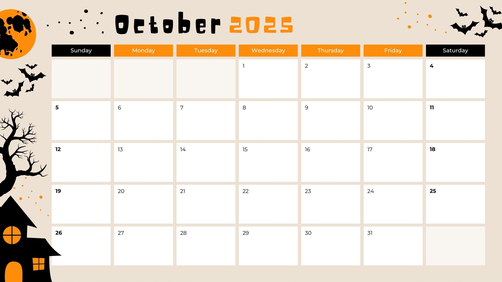 Blank Ocotber Printable Calendars