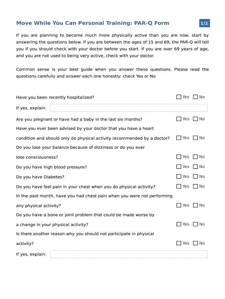 Par Q Form For Personal Trainers