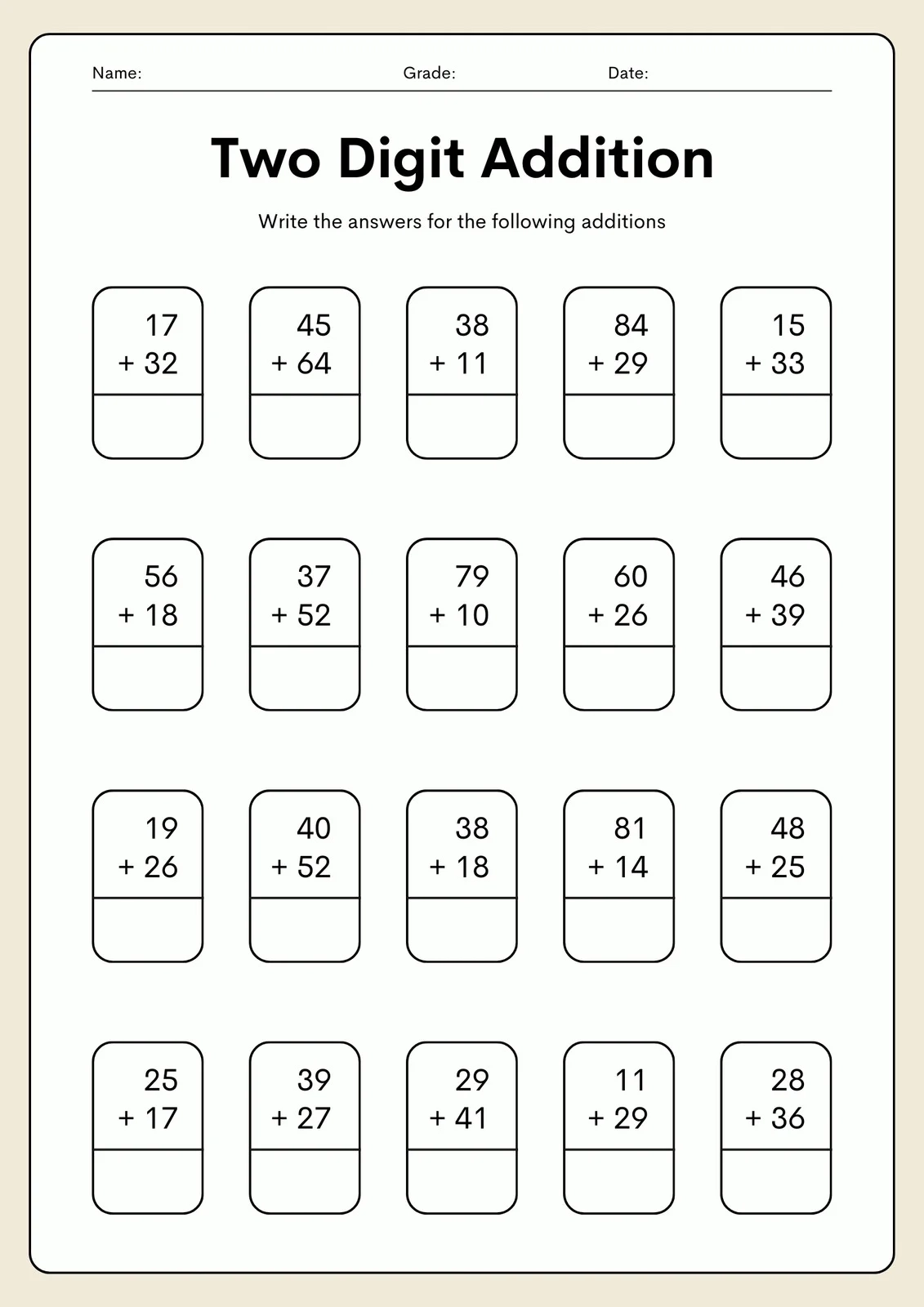 Printable Maths Worksheets