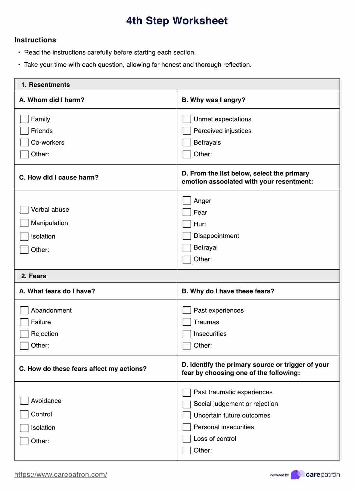 Free Printable 4th Step Worksheets For All Ages Worksheets Library