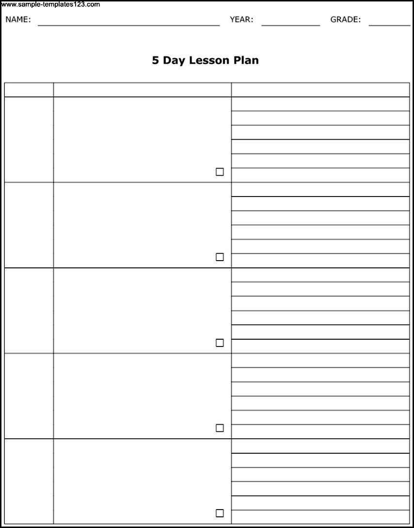 Free Printable Blank 5-Day Calendar