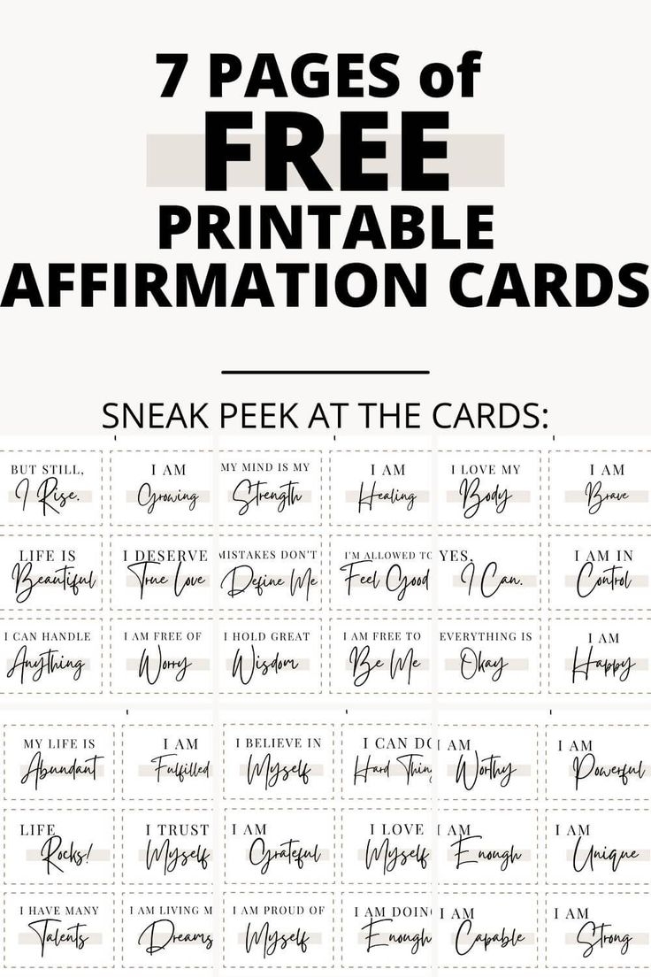 Free Printable Affirmation Cards 100 Affirmation Ideas