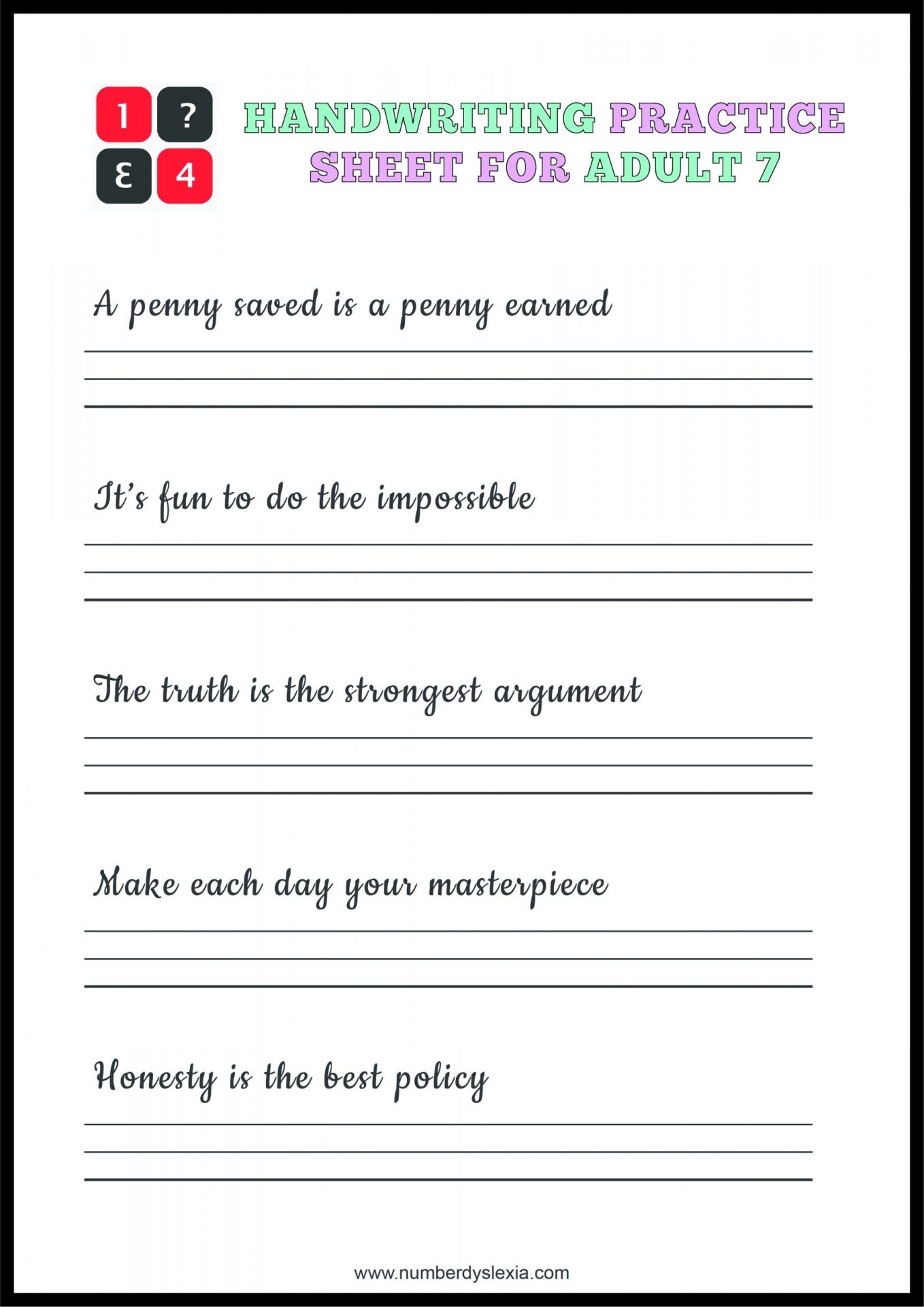 Free Printable Handwriting Worksheets Adults