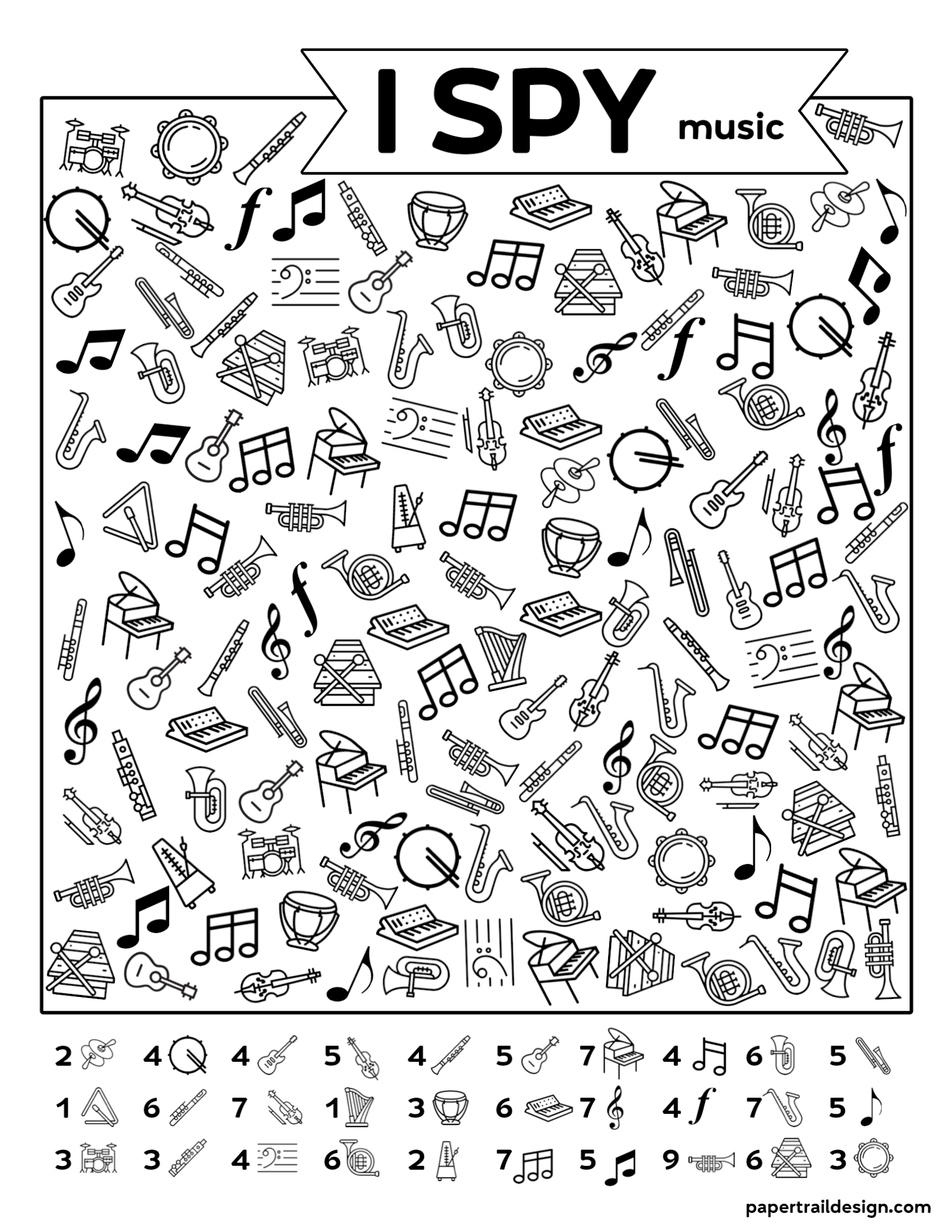 Free Printable I Spy Music Activity Paper Trail Design