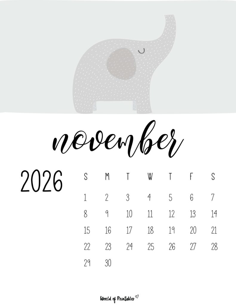 Free Printable November 2026 Calendars 200 Designs World Of 