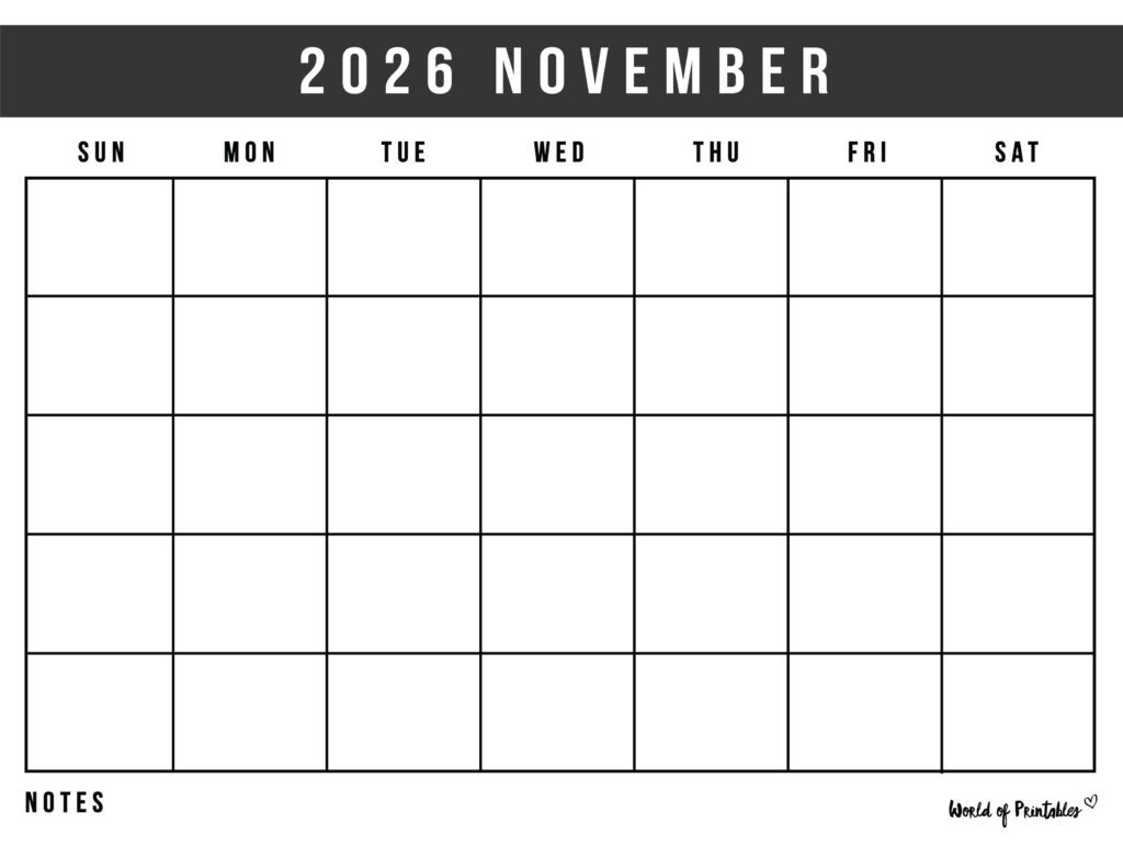 Free Printable November 2026 Calendars 200 Designs World Of 