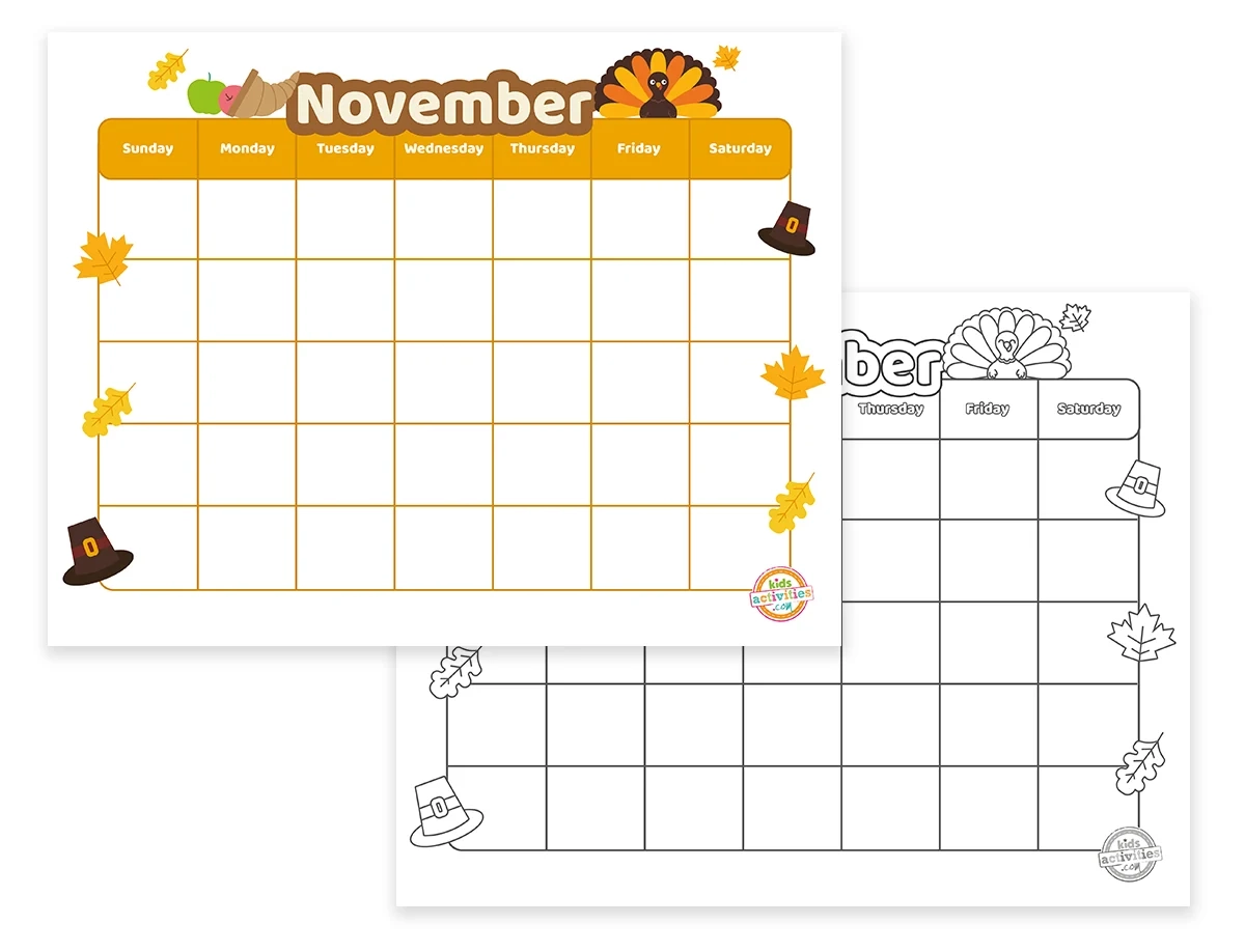 November Calendar Printable Trace