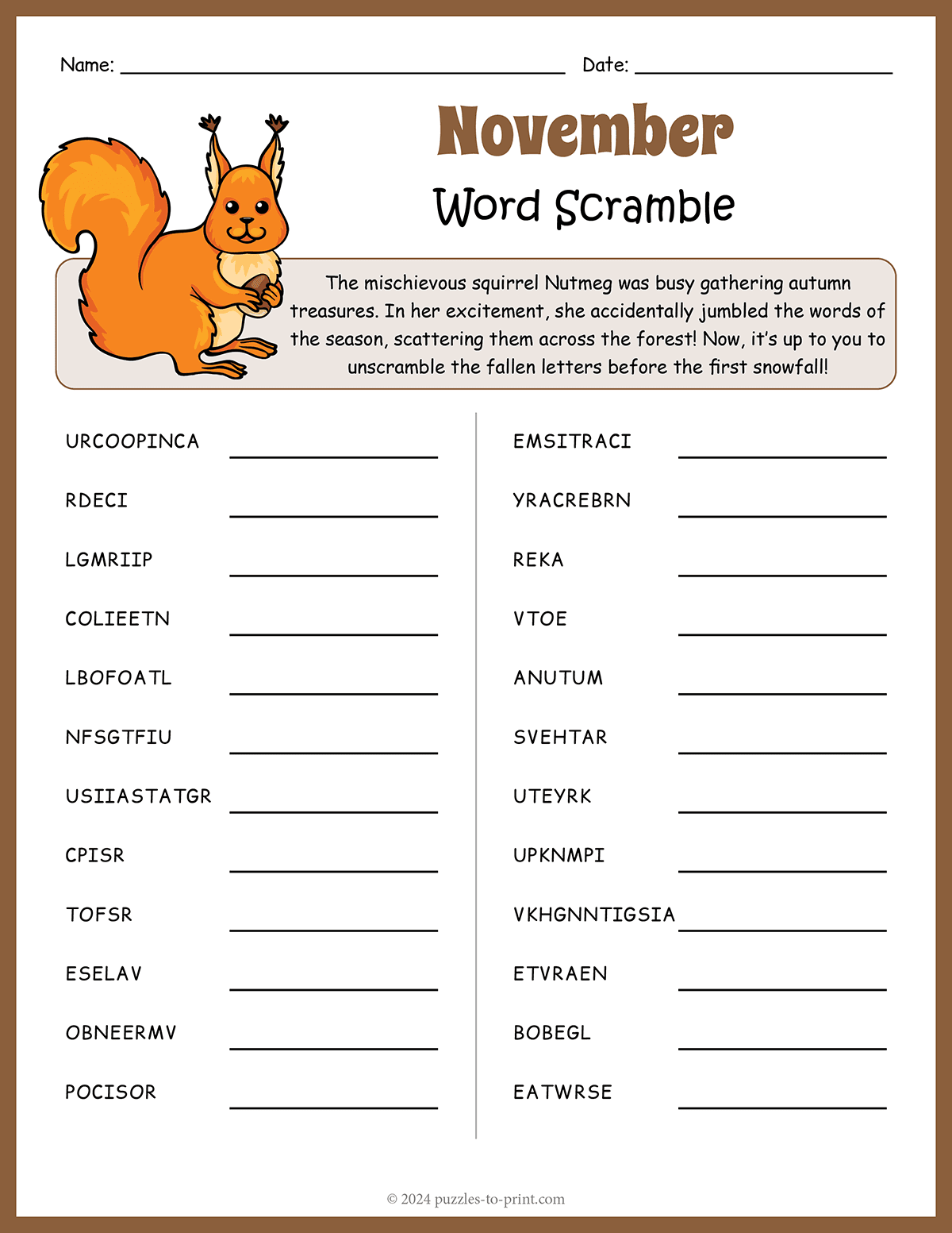 Jumble Word Puzzle Printable