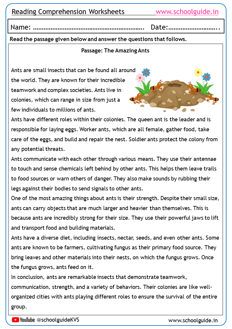 Story Comprehension Worksheets Printable Free