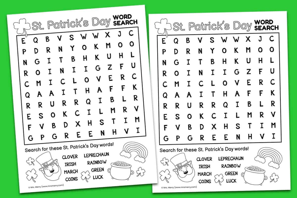 St Patrick's Day Word Puzzles Printable