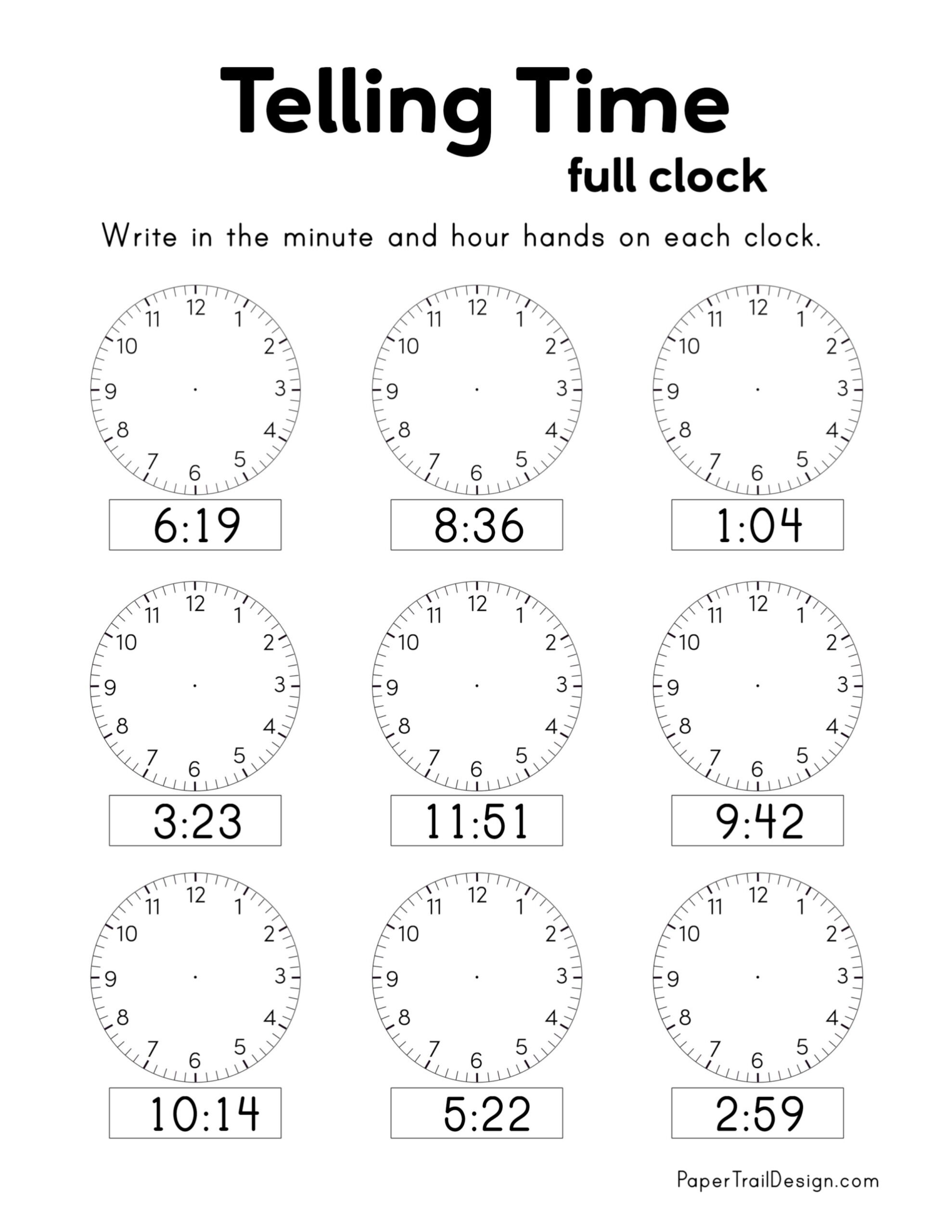 Clock Worksheets Printable