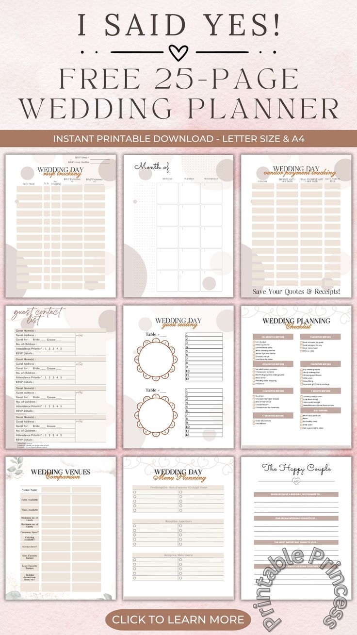 Wedding Planner Sheets Printable