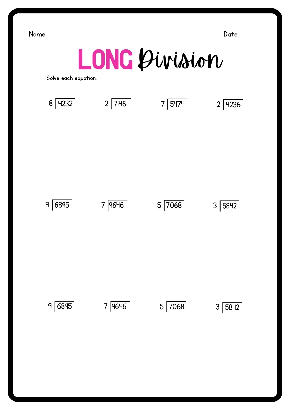 Free Printable Long Division Math Worksheets