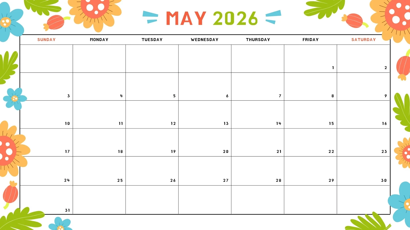 Free To Edit And Print May 2026 Calendar Templates Canva