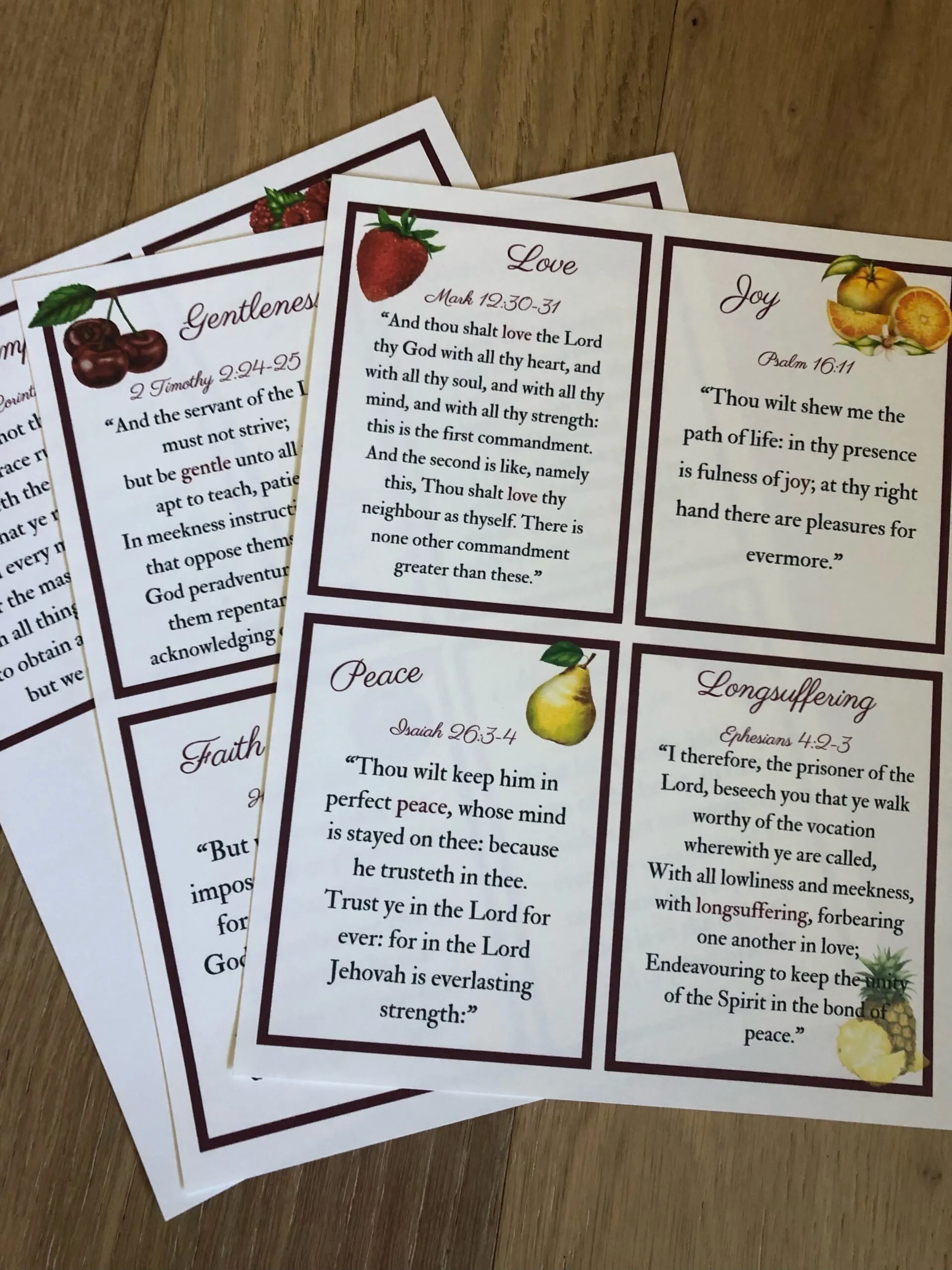 Fruit Of The Spirit Scripture Printable Memory Cards PDF KJV