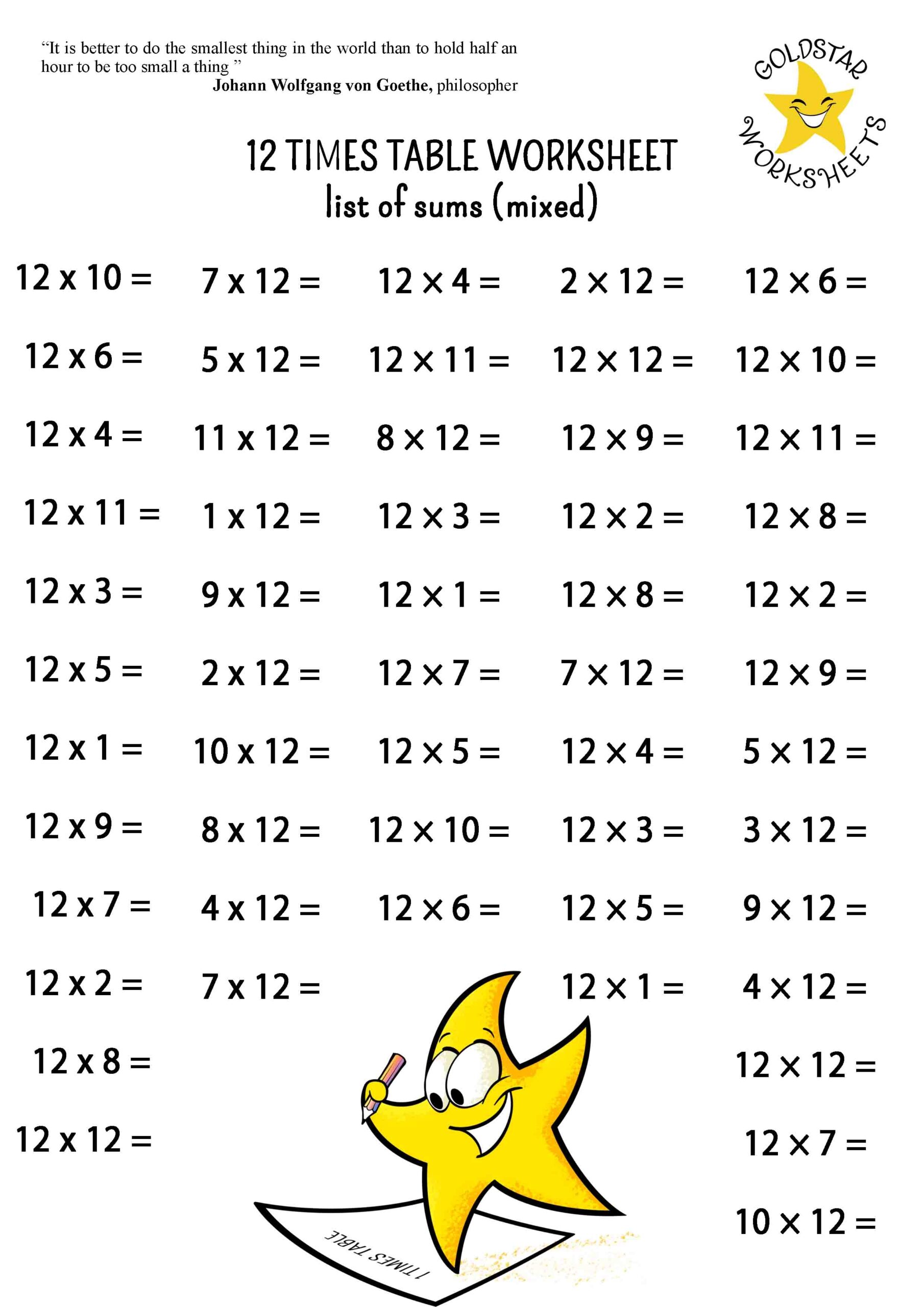 Multiplication By 12 Worksheets Printable