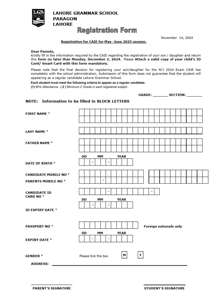 O Level Form Apply