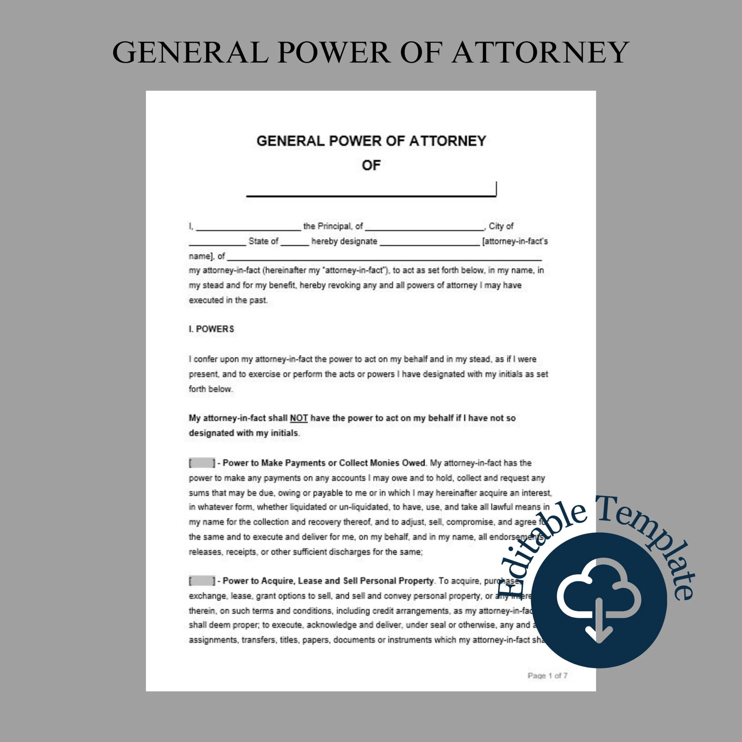 General Power Of Attorney Form Template Editable Instant Download 