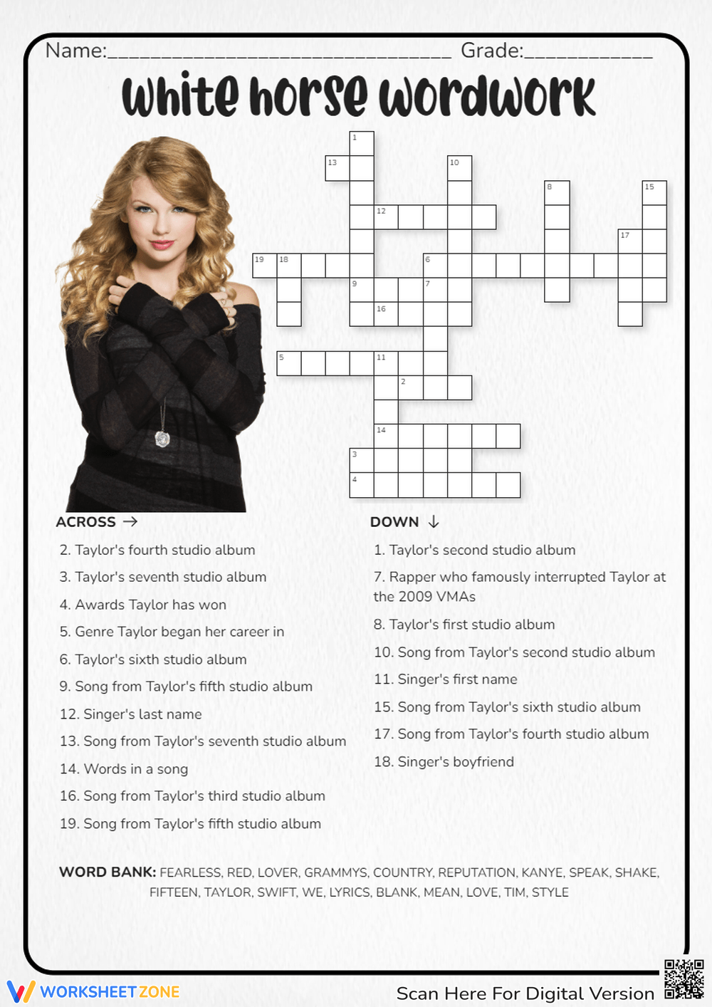 Printable Taylor Swift Crossword Puzzle