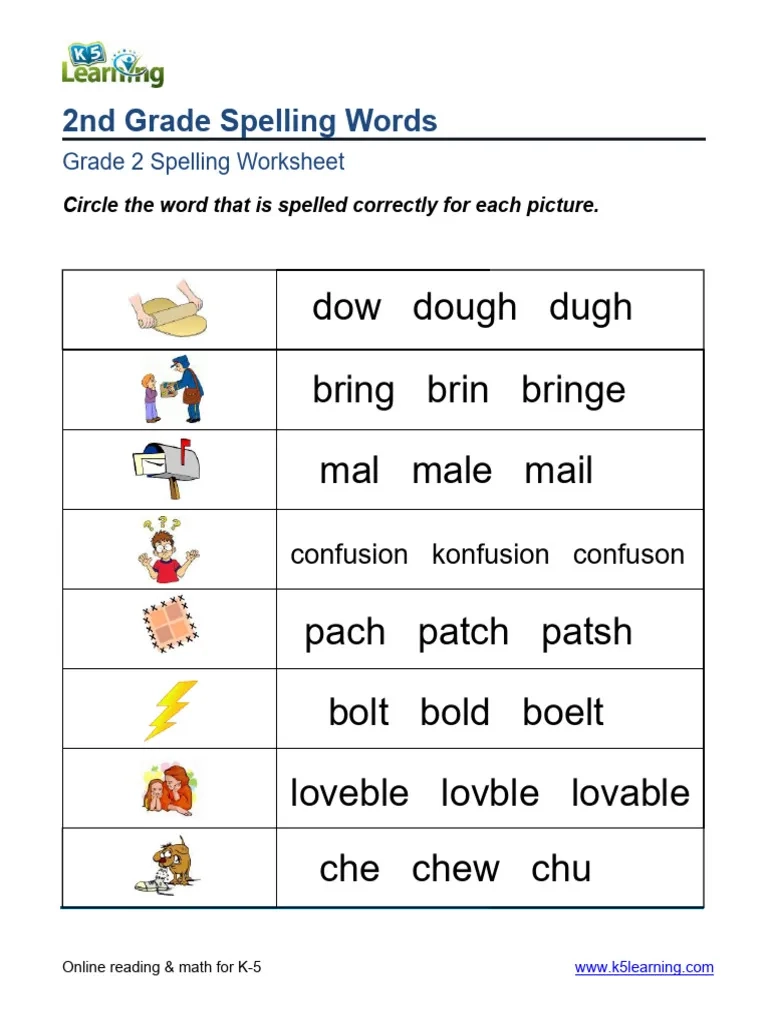 Grade 2 Correct Spelling Word 5 PDF