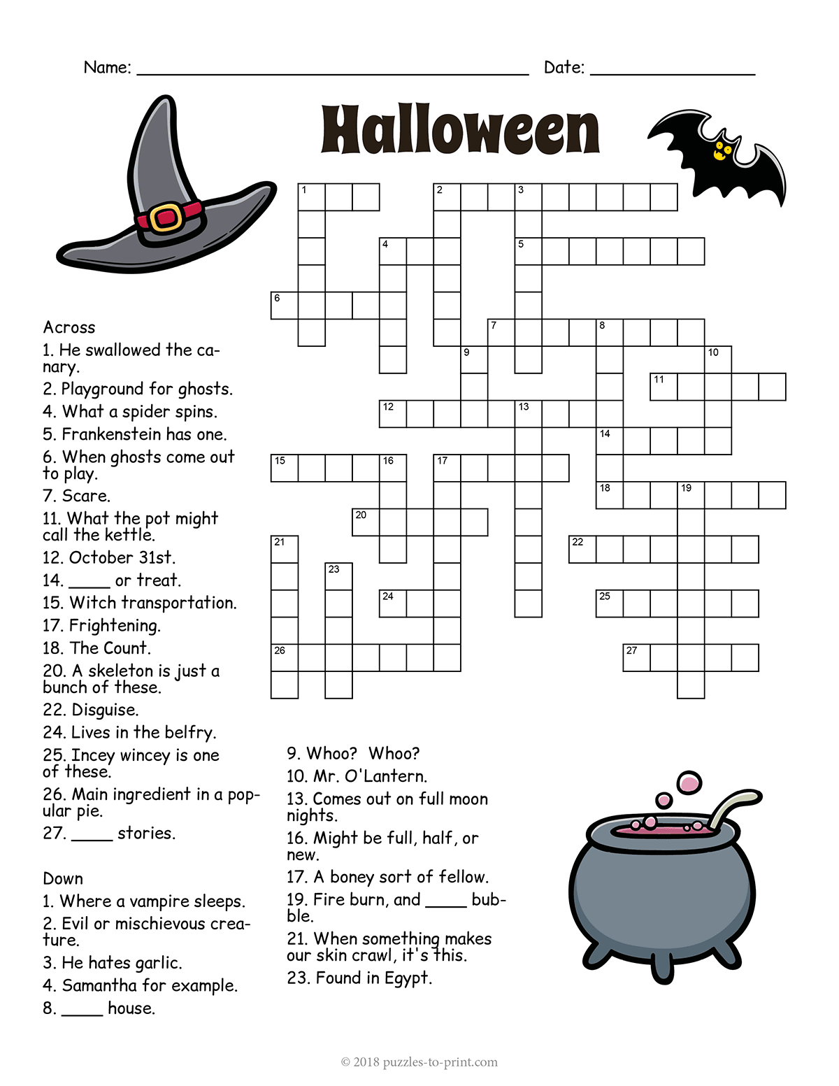 Halloween Crossword Puzzles For Adults Printable