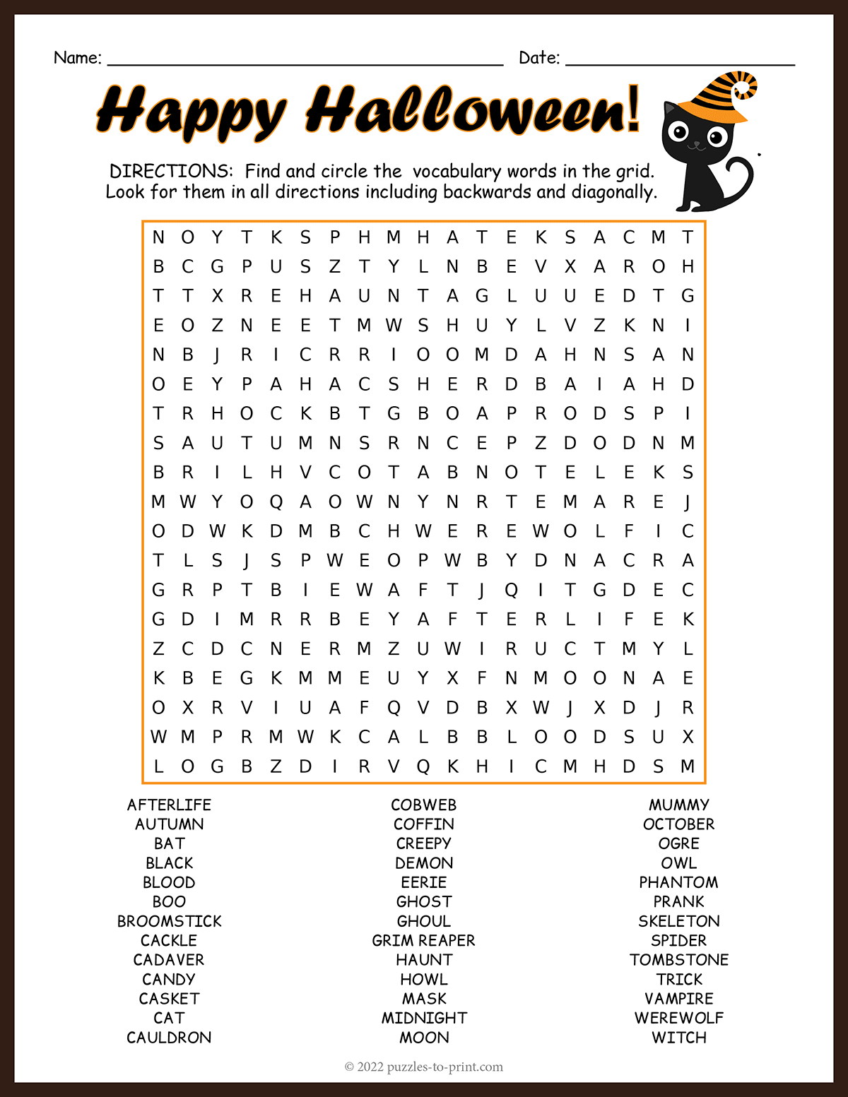 Halloween Printable Word Search