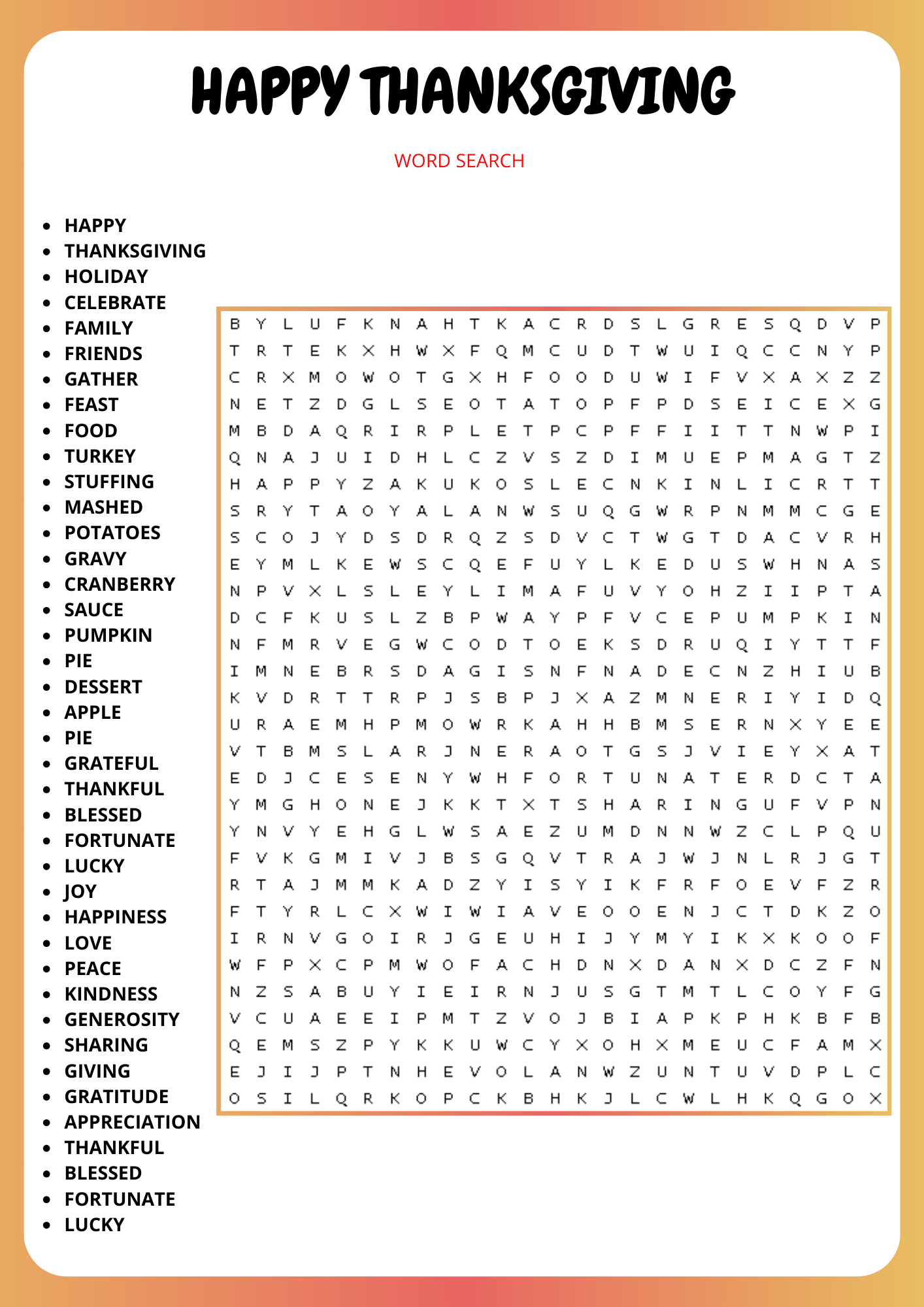 Thanksgiving Word Search Puzzles Printable