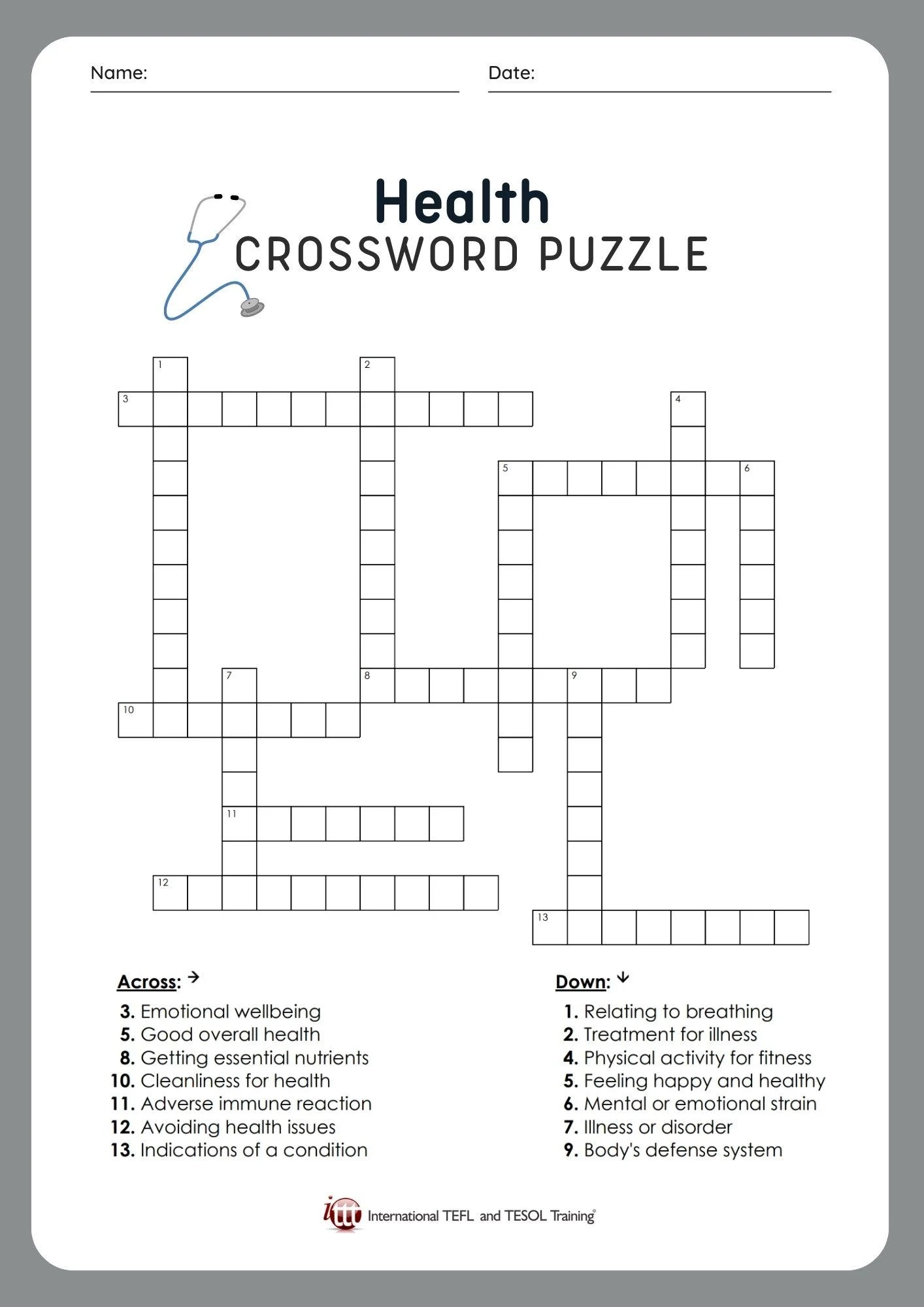 Free Printable Health Crossword Puzzles