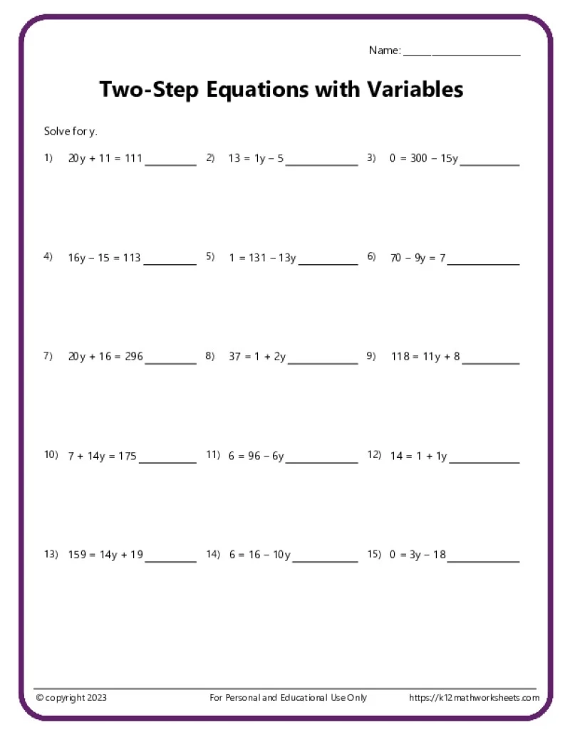 Algebra 1 Worksheets Printable