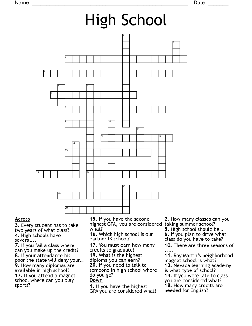 High School Puzzles Printable