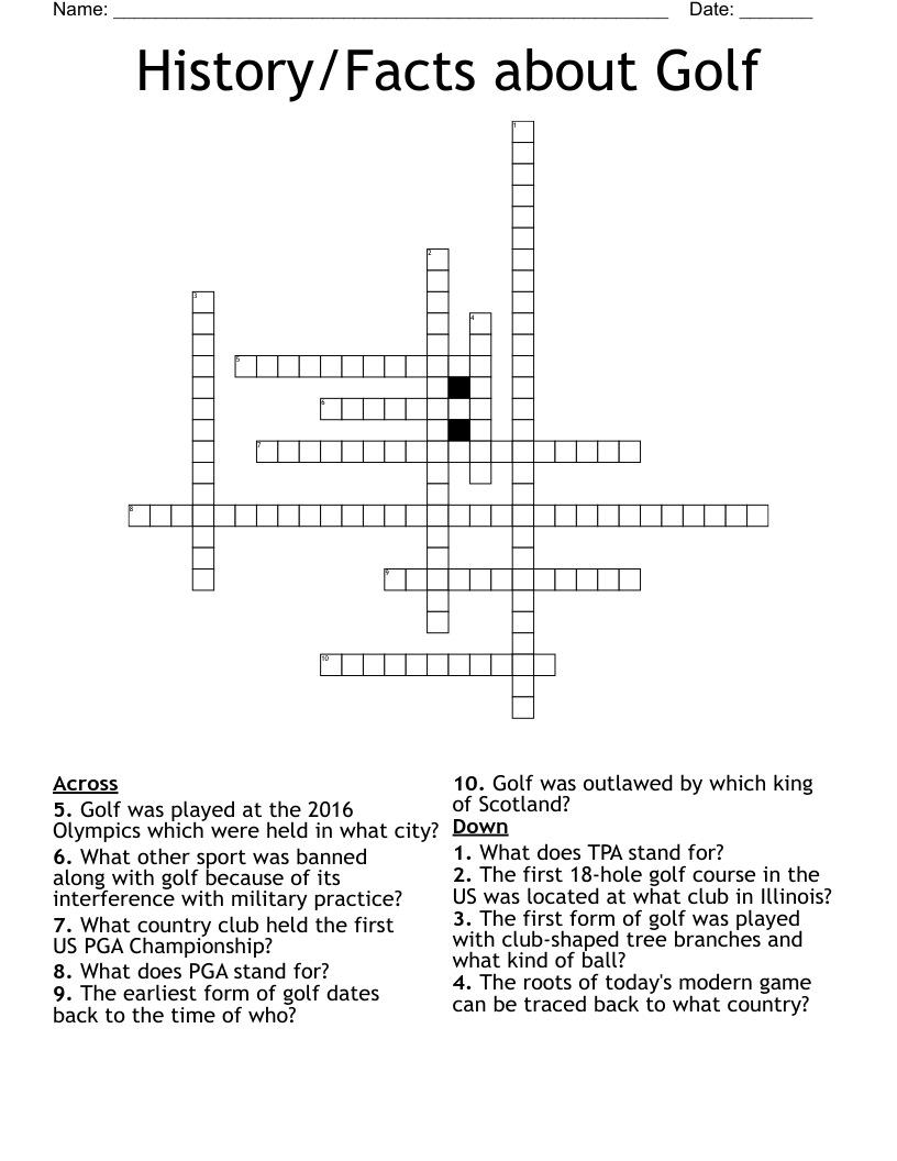 Printable Golf Crossword Puzzles