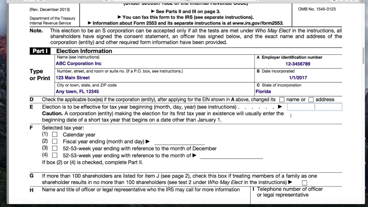Irs Form 2553 Instructions