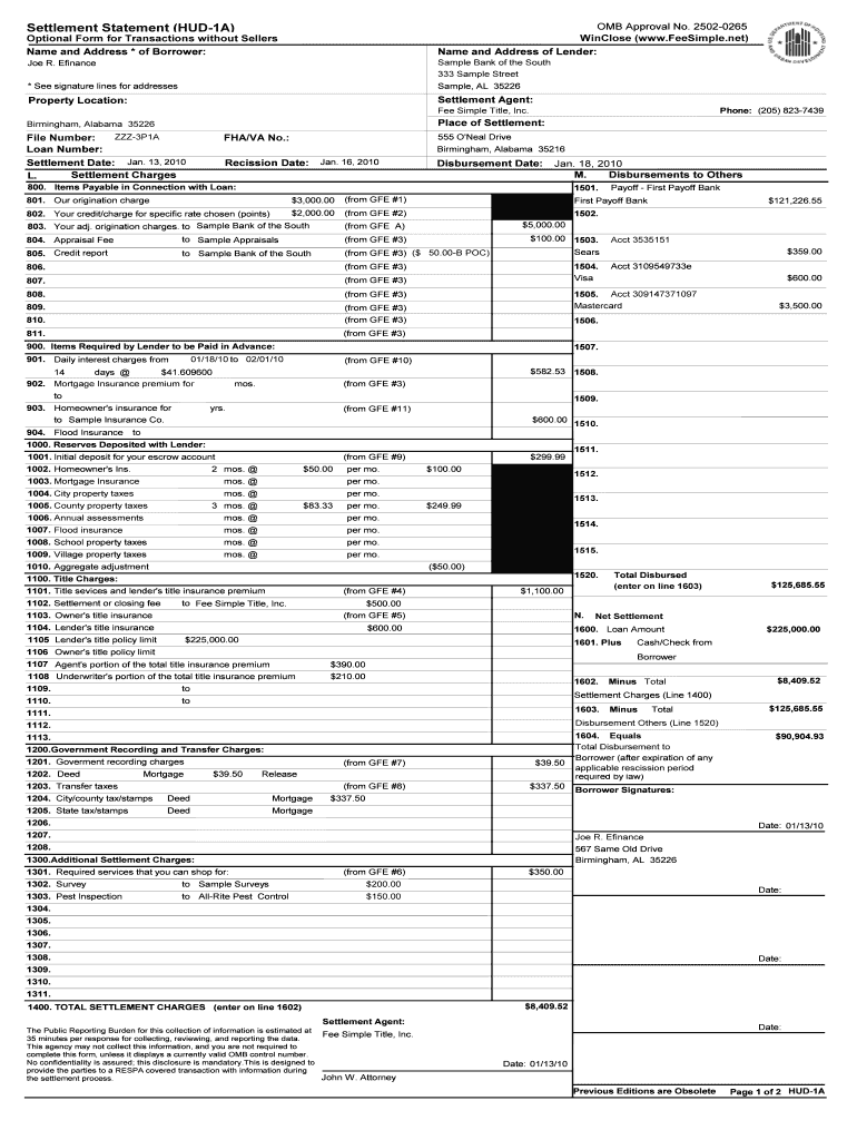 Hud 1a Fill Online Printable Fillable Blank PdfFiller