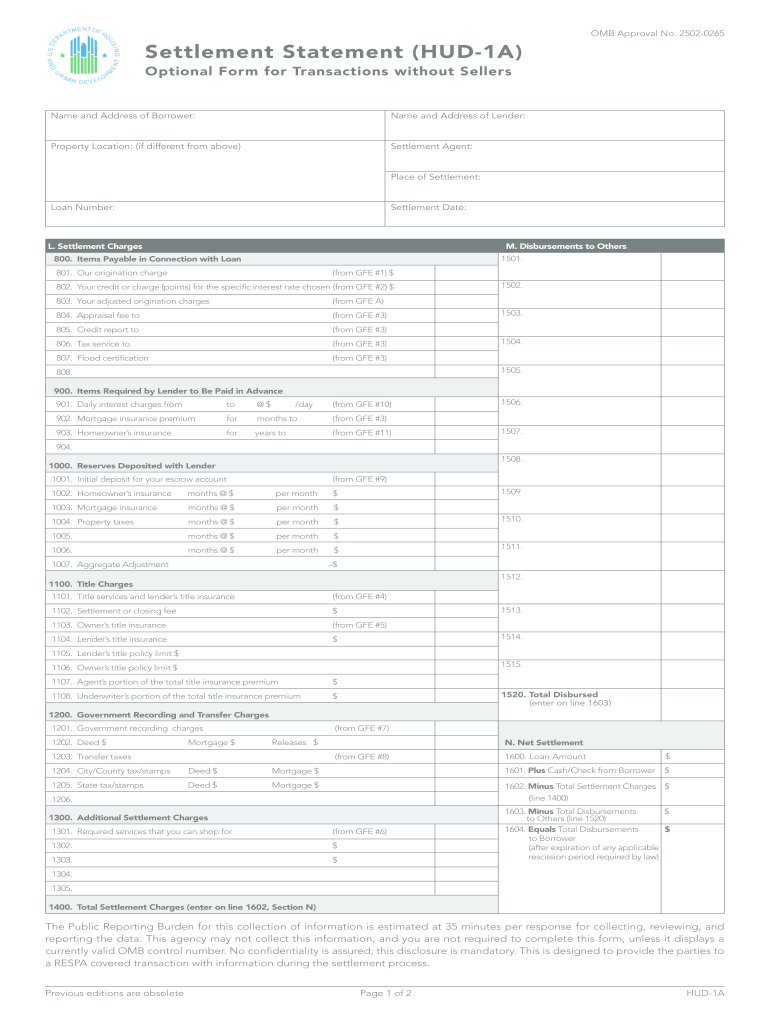 HUD 1A Form Fill Online Printable Fillable Blank PdfFiller