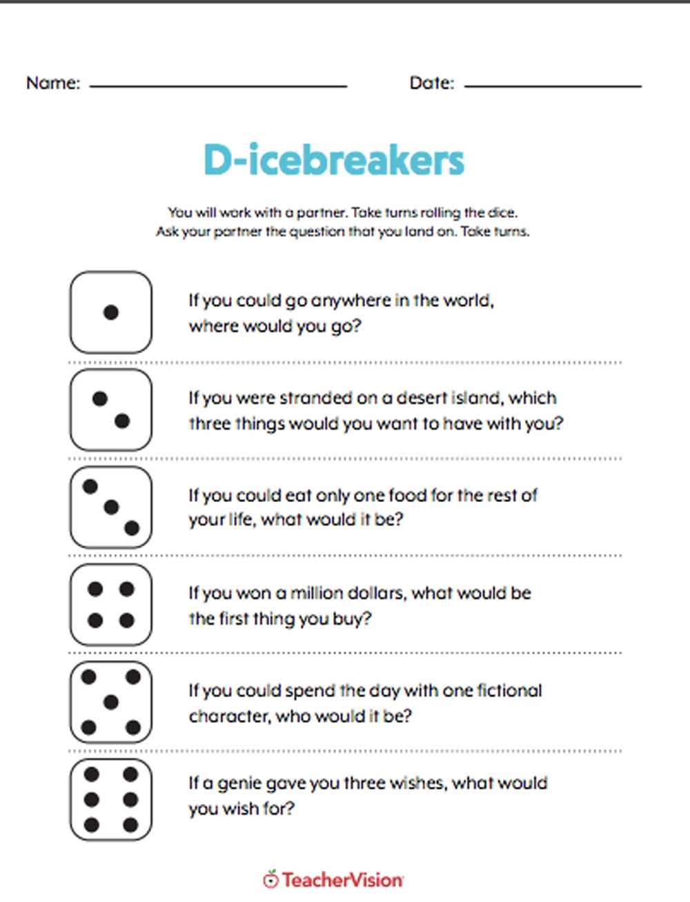 Printable Icebreaker Worksheets For Adults