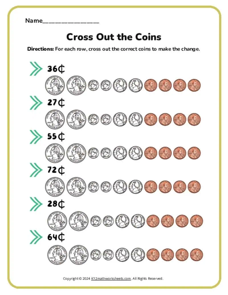 Free Printable Identifying Coins Worksheets