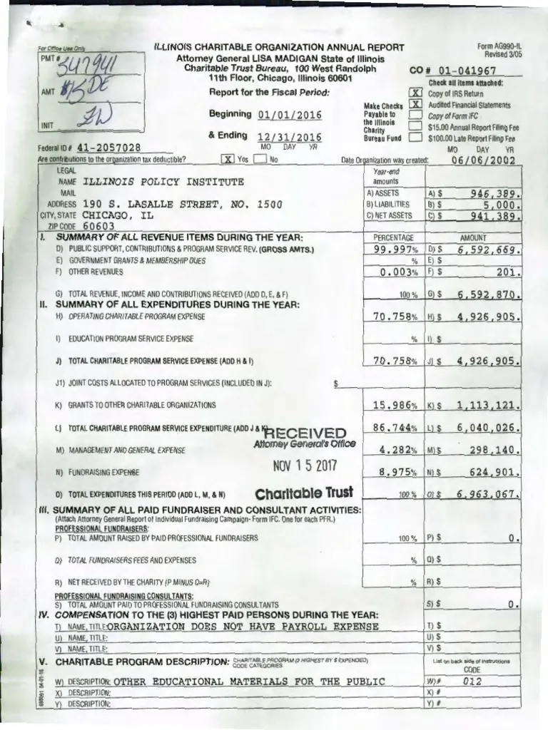 Illinois Charity Annual Report PDF Irs Tax Forms 501 C 