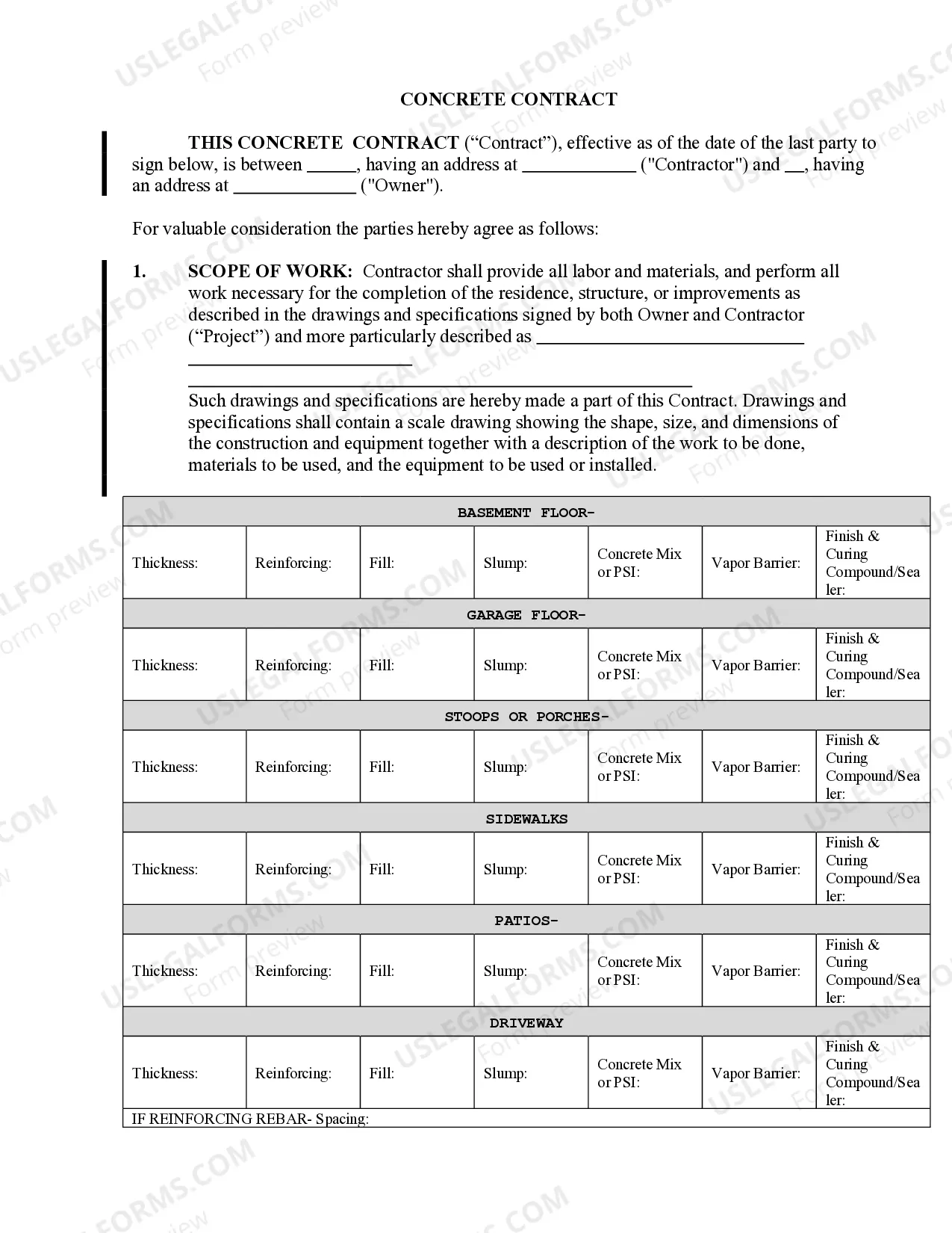 Illinois Concrete Mason Contract For Contractor US Legal Forms