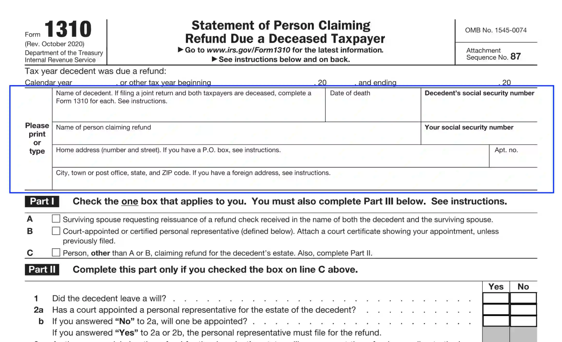 IRS Form 1310 Fill Out Printable PDF Forms Online