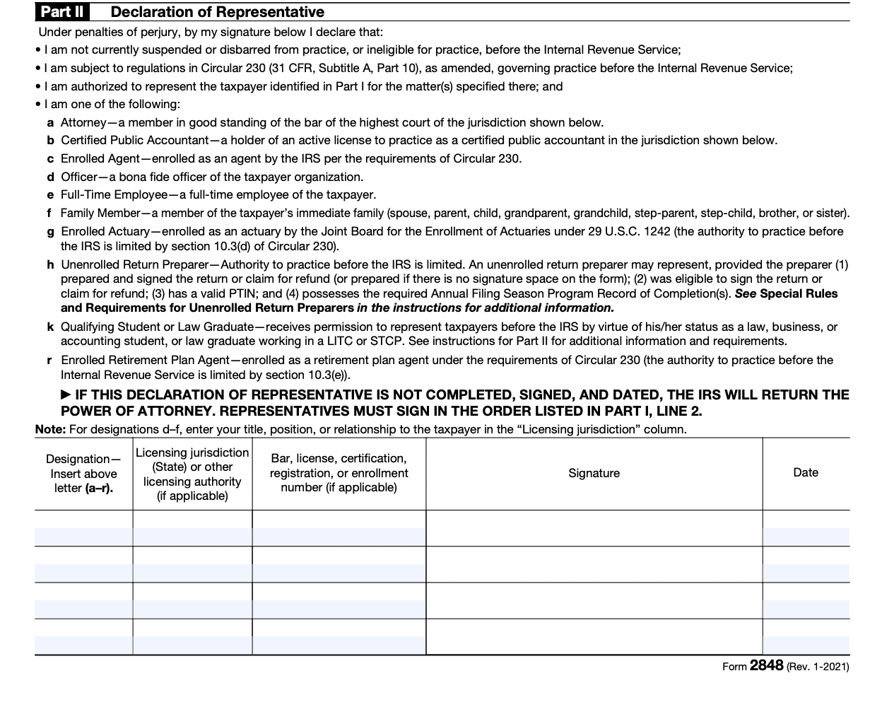 IRS Form 2848 Instructions For Filing Power Of Attorney 