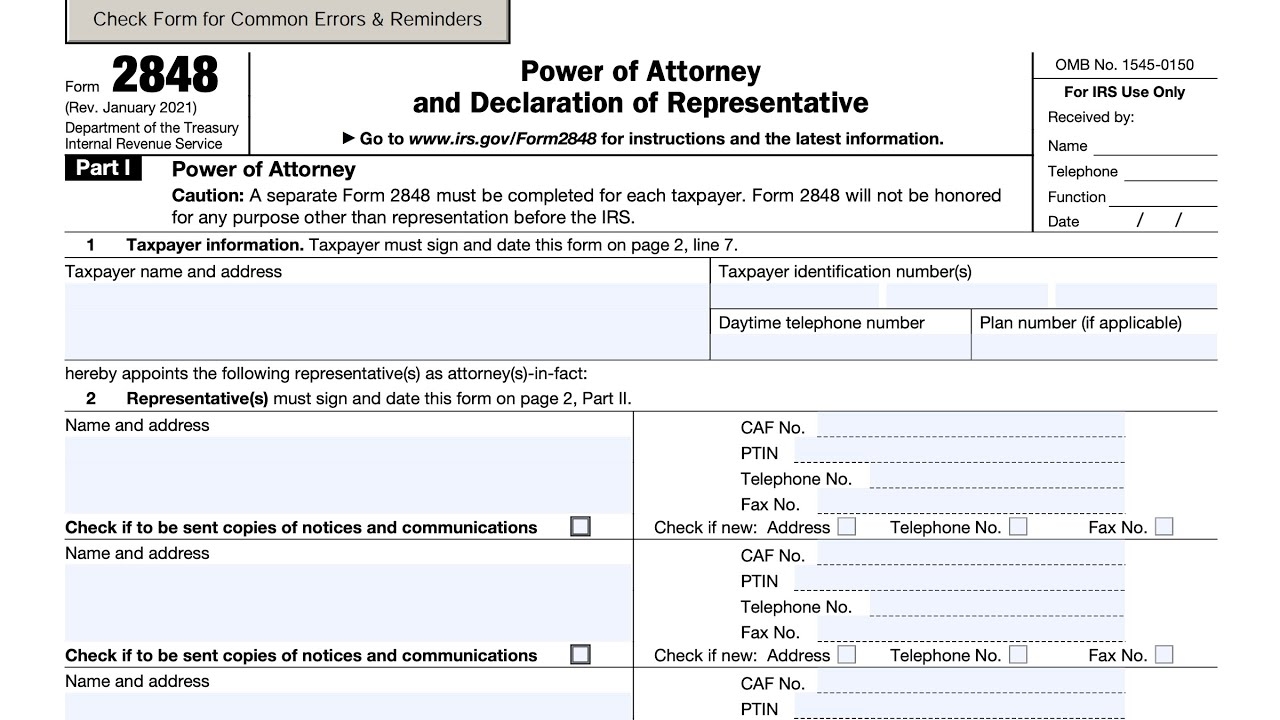 IRS Form 2848 Walkthrough Power Of Attorney And Declaration Of Representative 