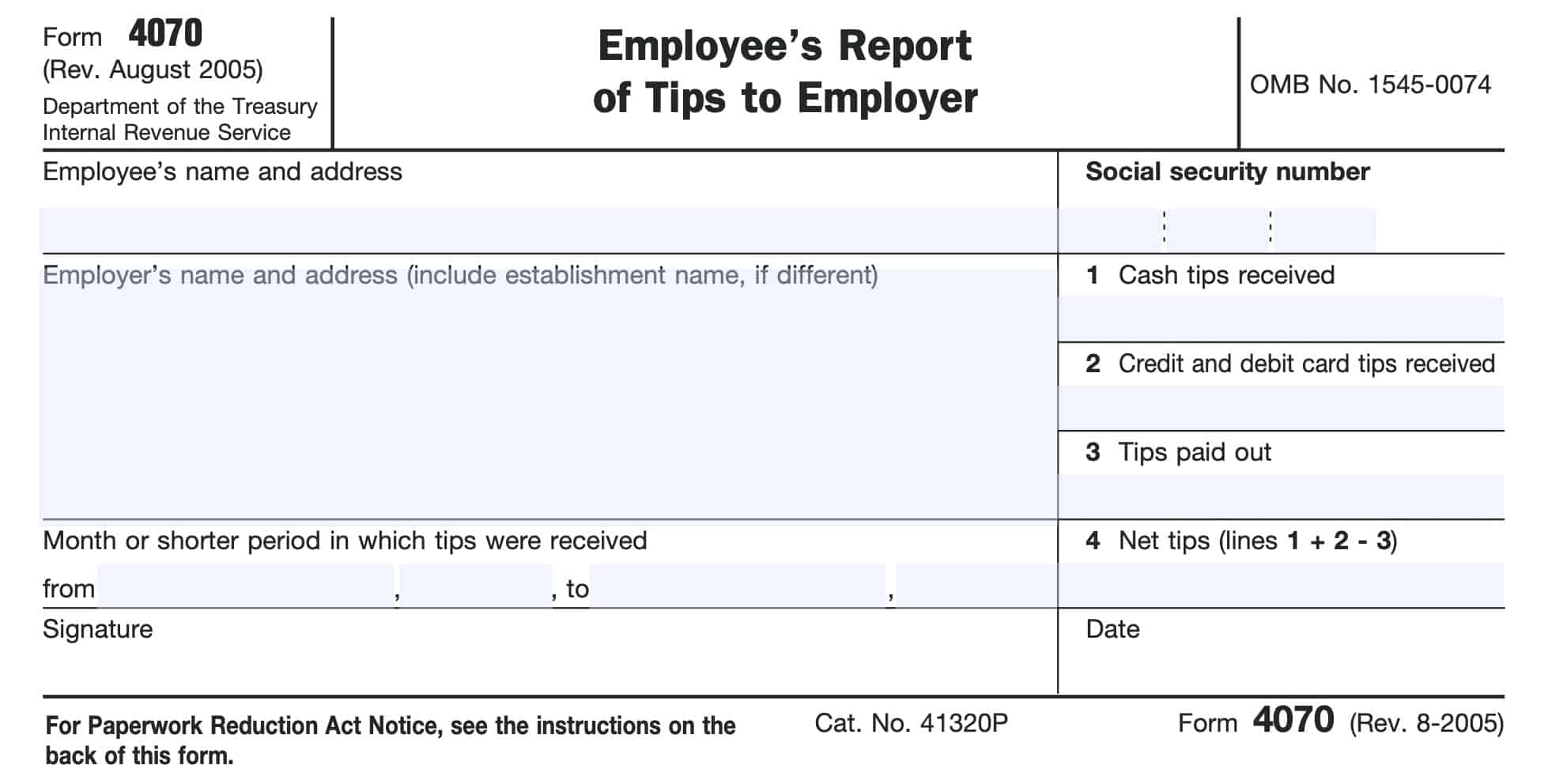 IRS Form 4070 Instructions Reporting Tips To Your Employer
