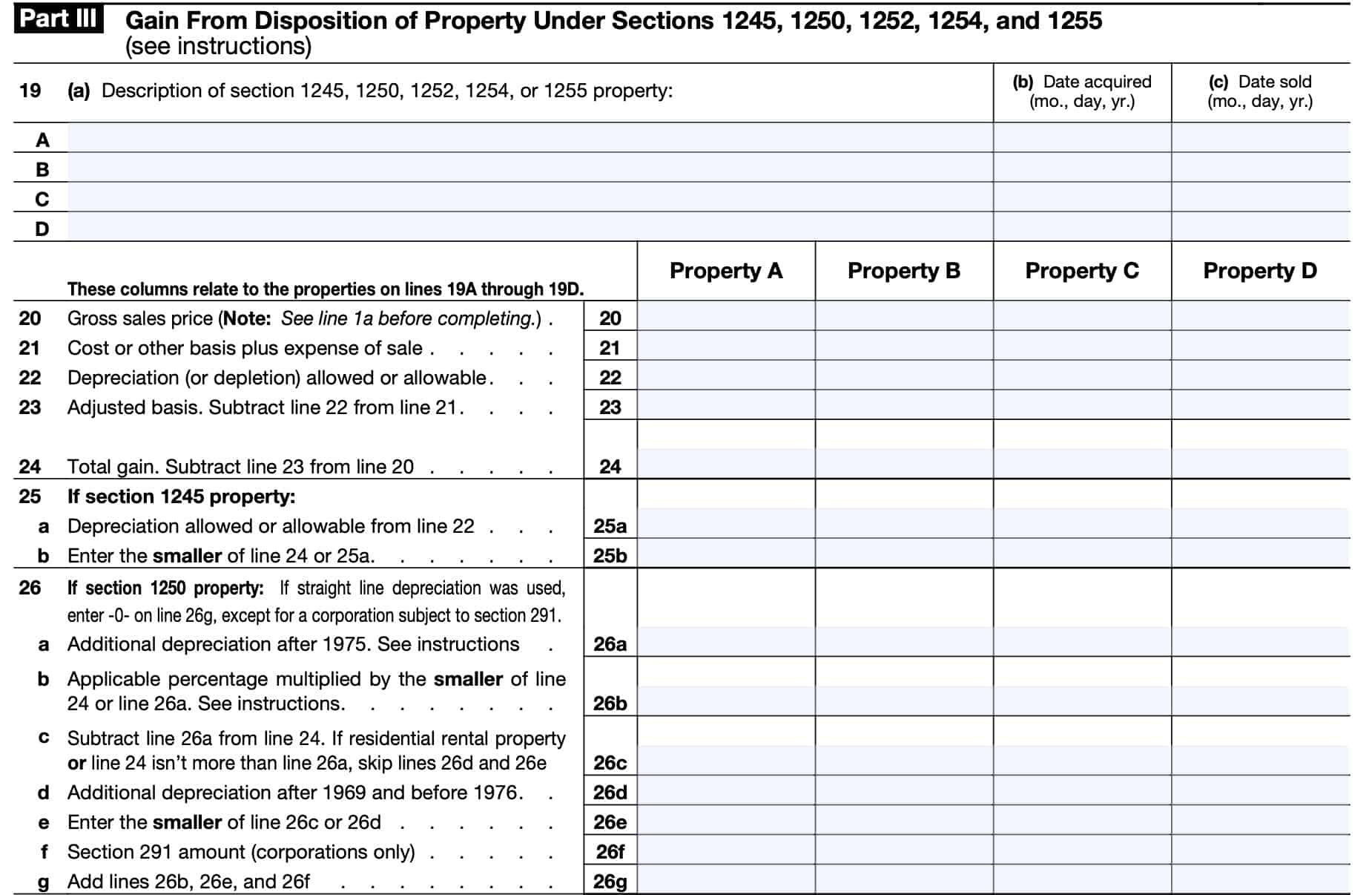 IRS Form 4797 Instructions Sales Of Business Property