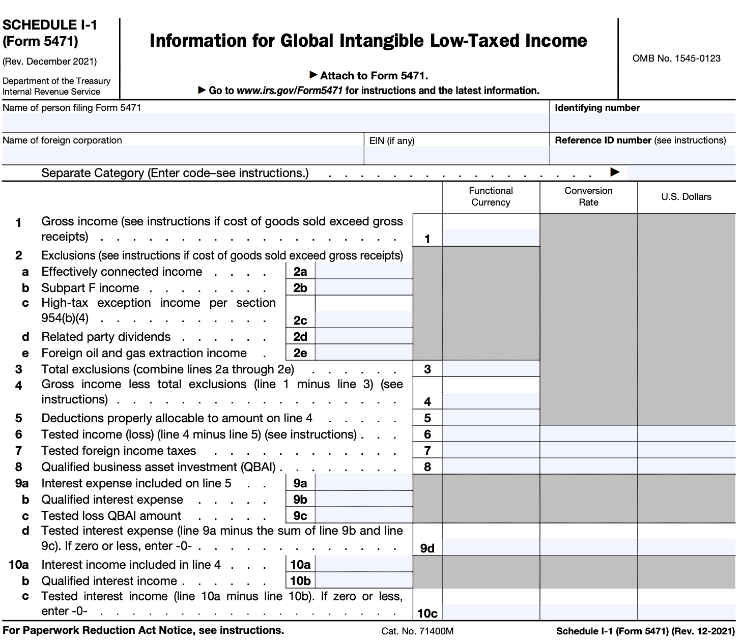 Irs Form 5471 Schedule I Worksheet A