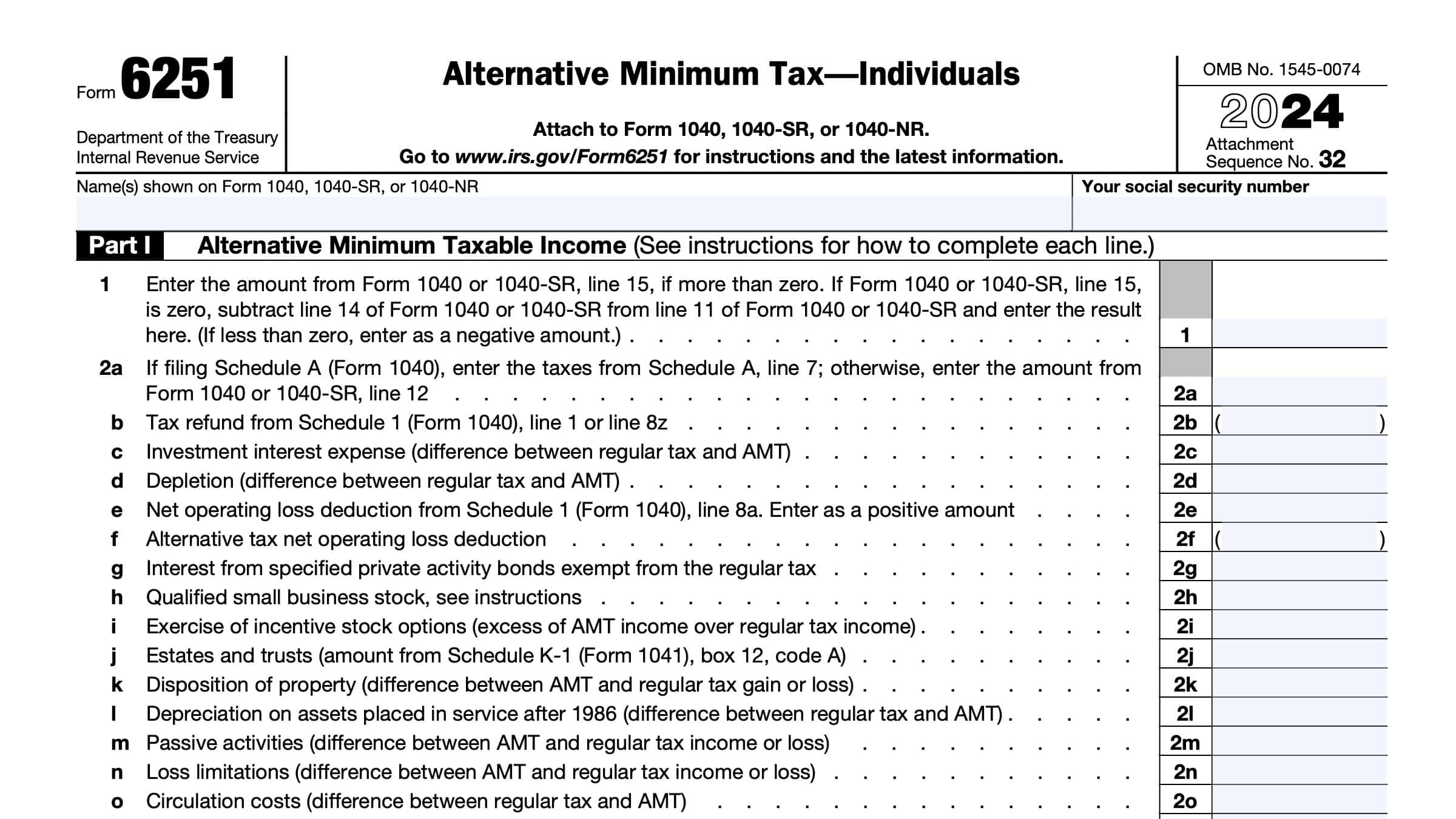 Irs Form 6251 2024 Pdf