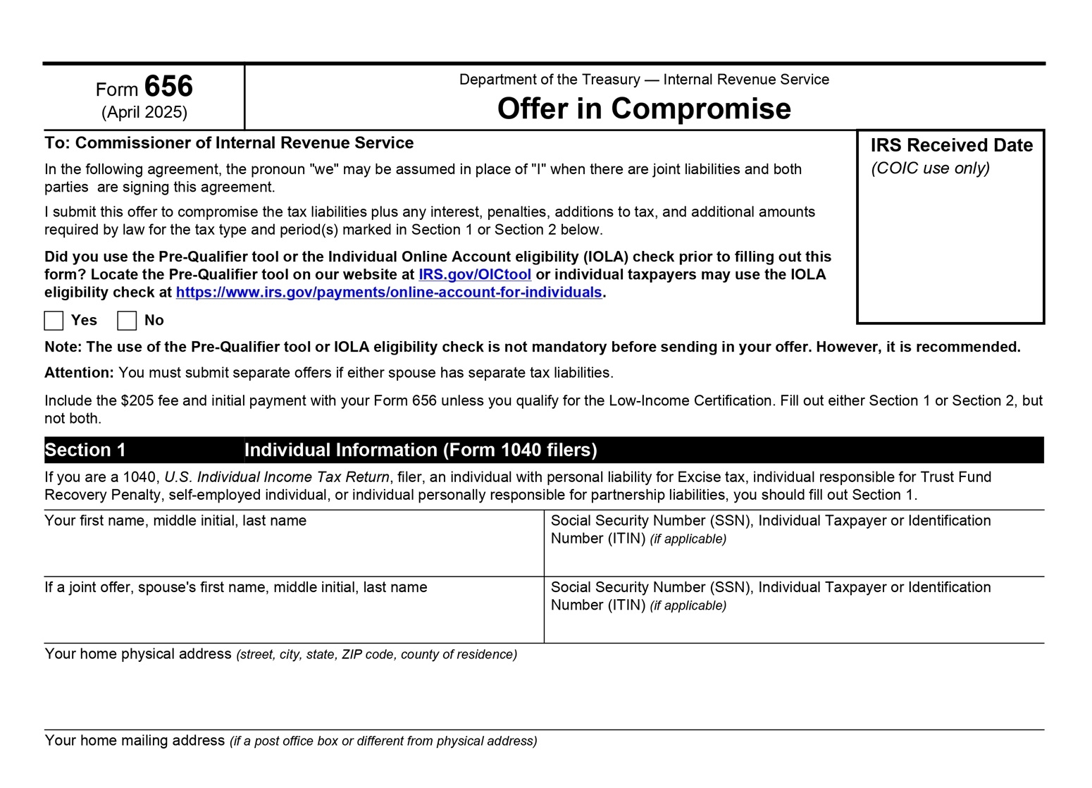 Irs Form 656-B