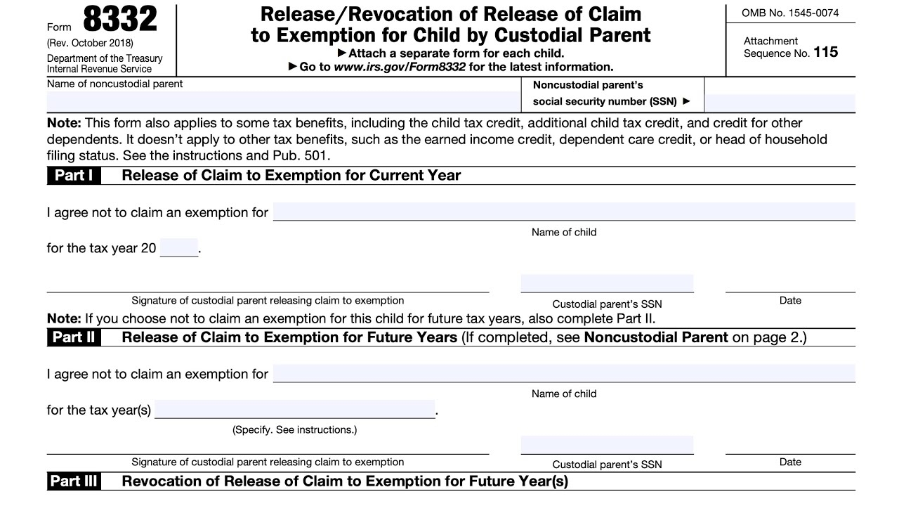 IRS Form 8332 Walkthrough Release Revocation Of Release Of Child Exemption By Custodial Parent 