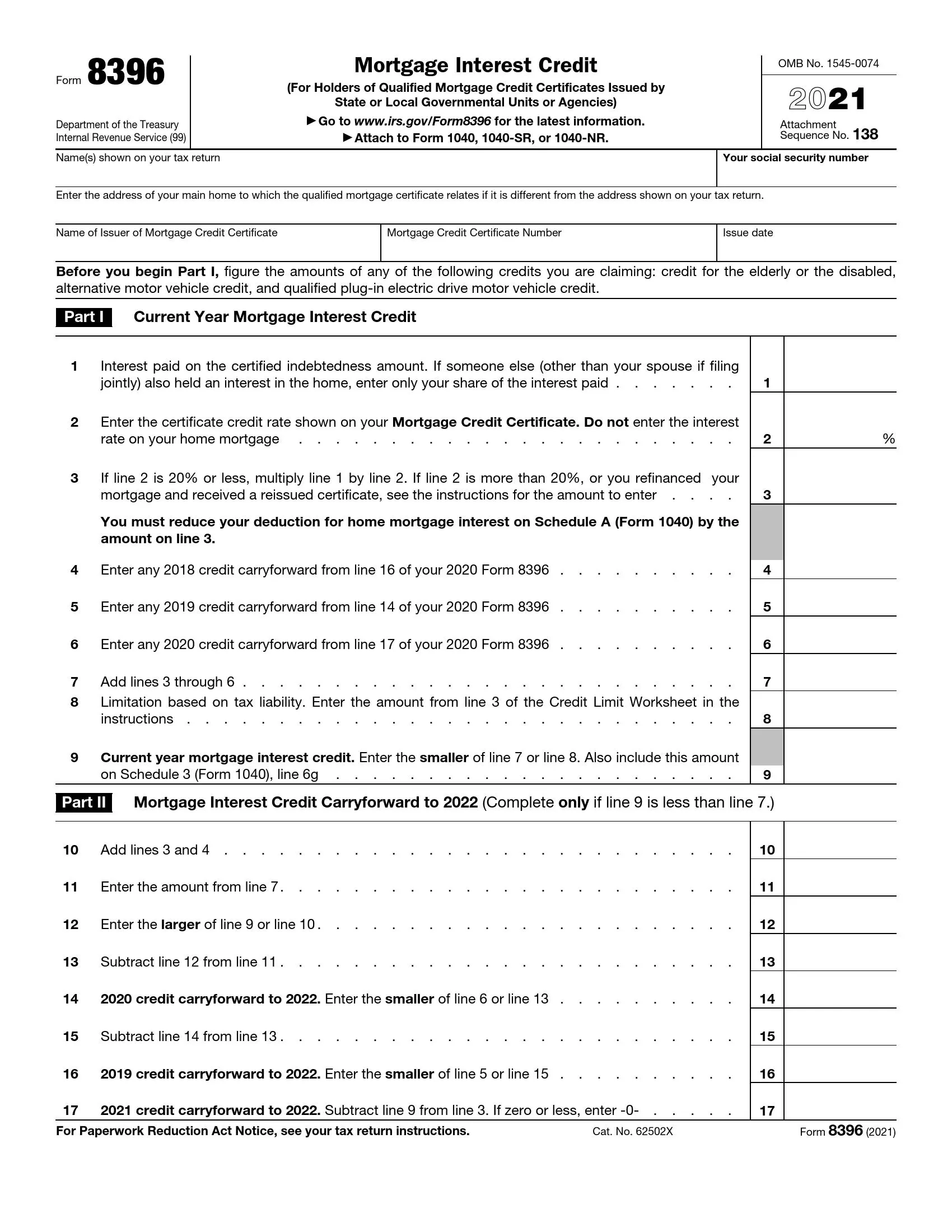 IRS Form 8396 Fill Out Printable PDF Forms Online