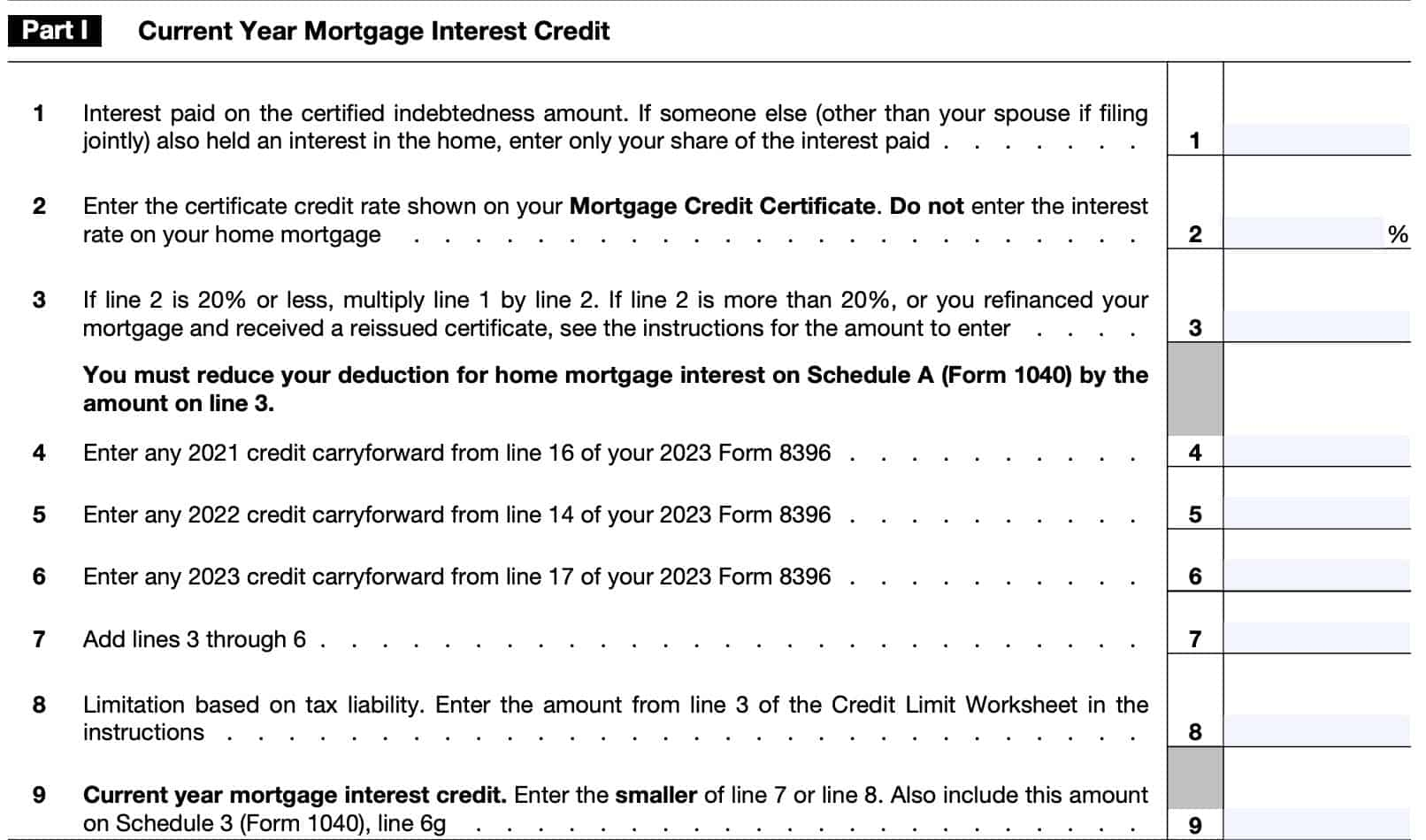 IRS Form 8396 Instructions Claiming The Mortgage Interest Credit