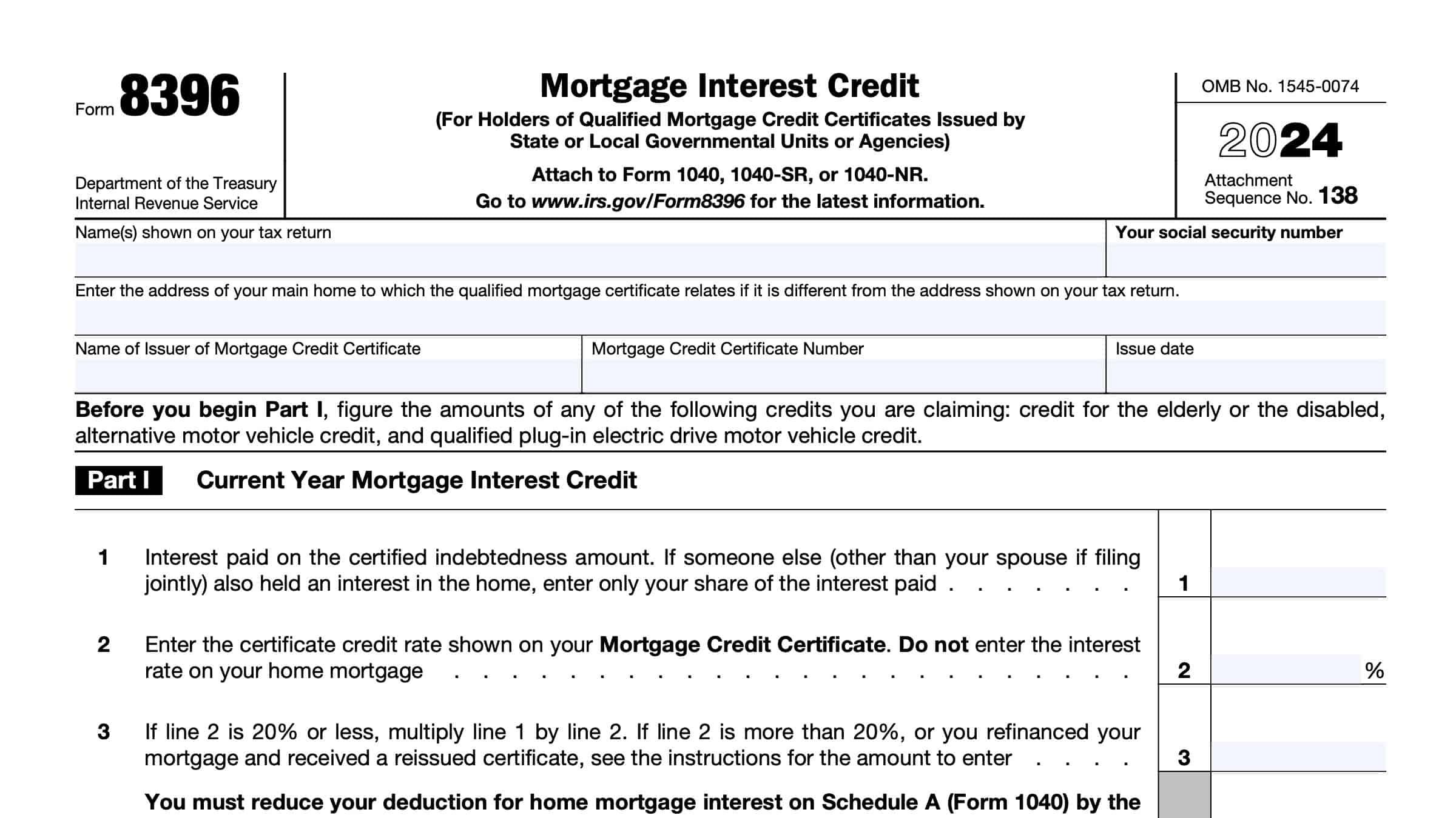 IRS Form 8396 Instructions Claiming The Mortgage Interest Credit